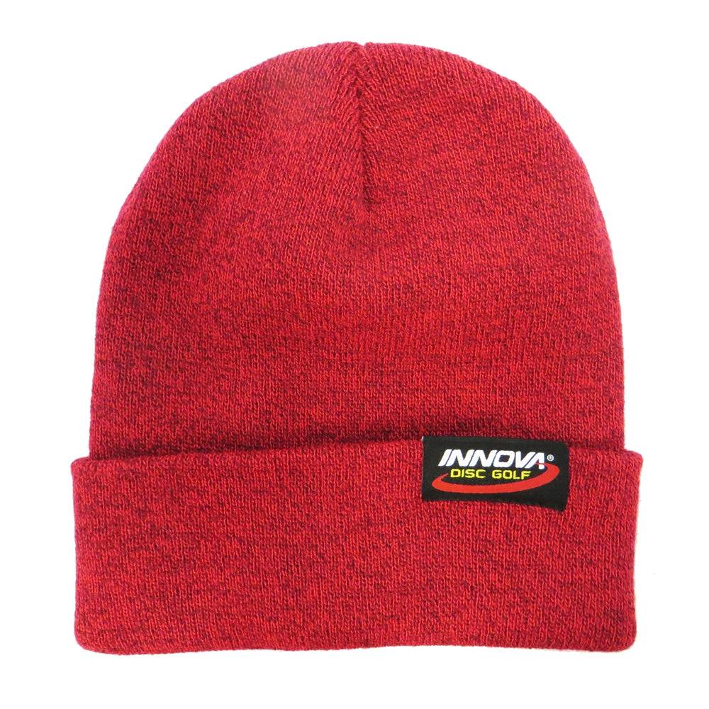 Innova Apparel Red Innova Logo Heather Knit Beanie Winter Disc Golf Hat
