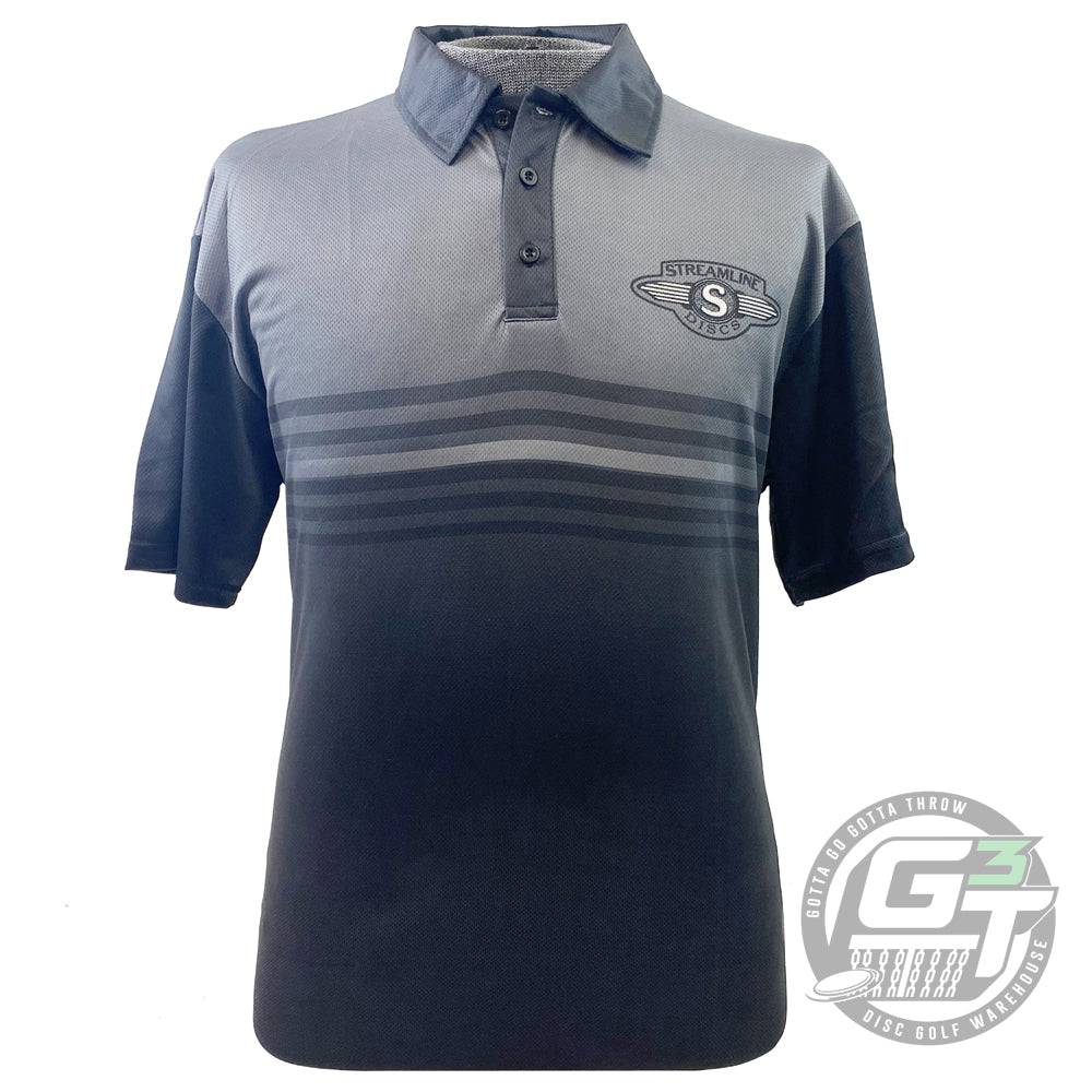 Streamline Discs Apparel M / Gray Streamline Discs Stripes Sublimated Short Sleeve Performance Disc Golf Polo Shirt
