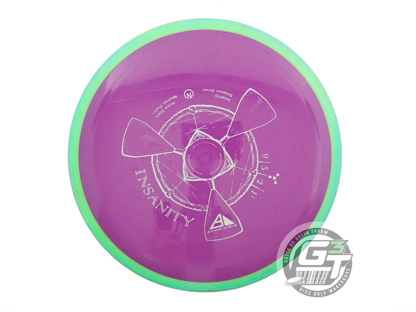 USED Axiom Discs Neutron Insanity 155g Purple Lime Rim Distance Driver Golf Disc