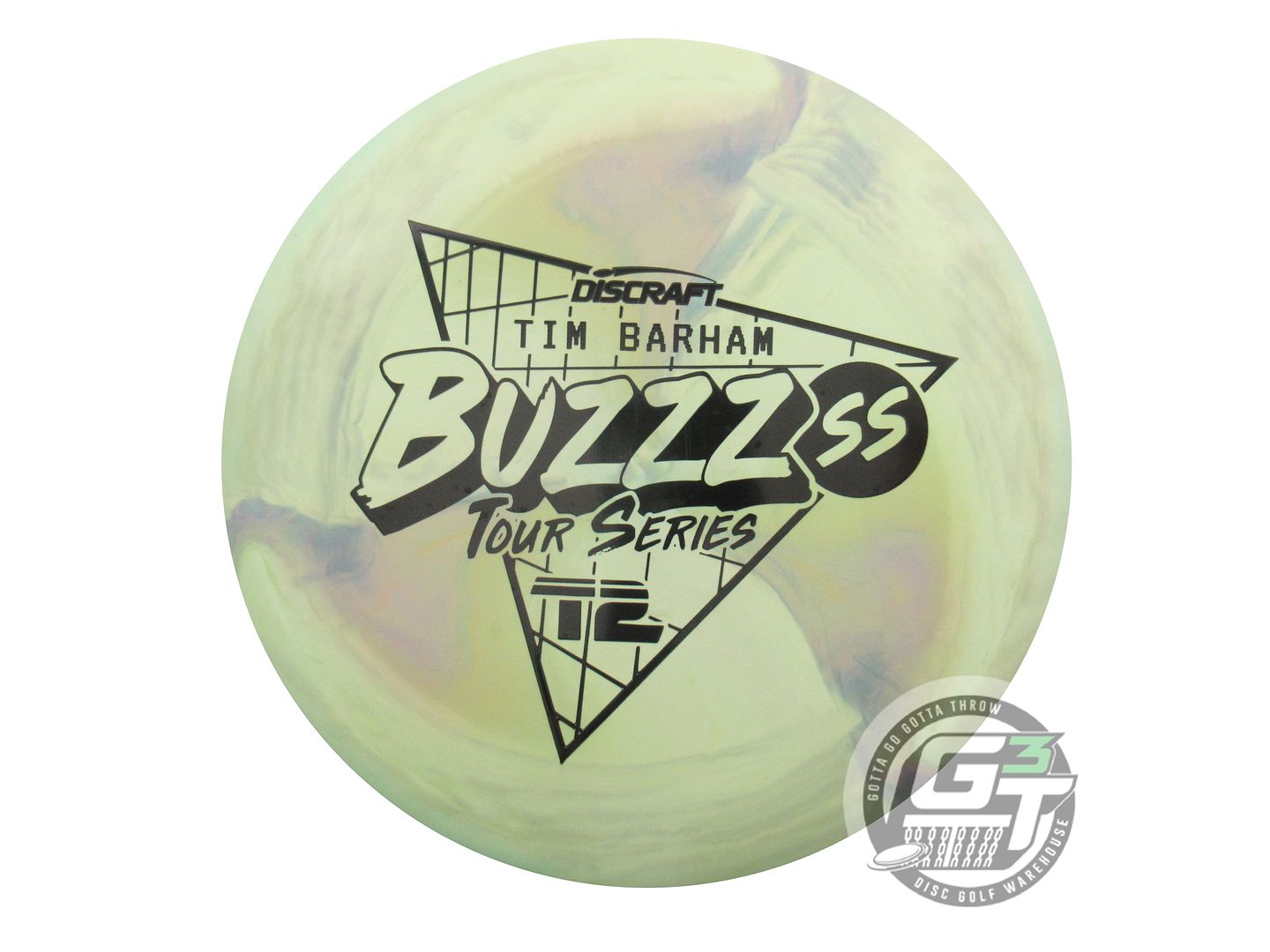USED Discraft [BARHAM] Swirl ESP Buzzz SS 178g Lime-Purple Midrange Golf Disc