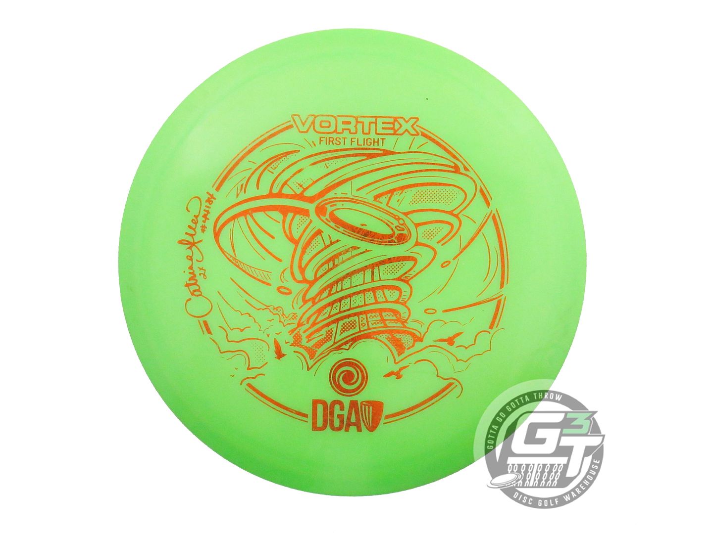USED DGA [ALLEN] FIRST RUN ProLine Vortex 175g Lime Orange Foil Driver Golf Disc