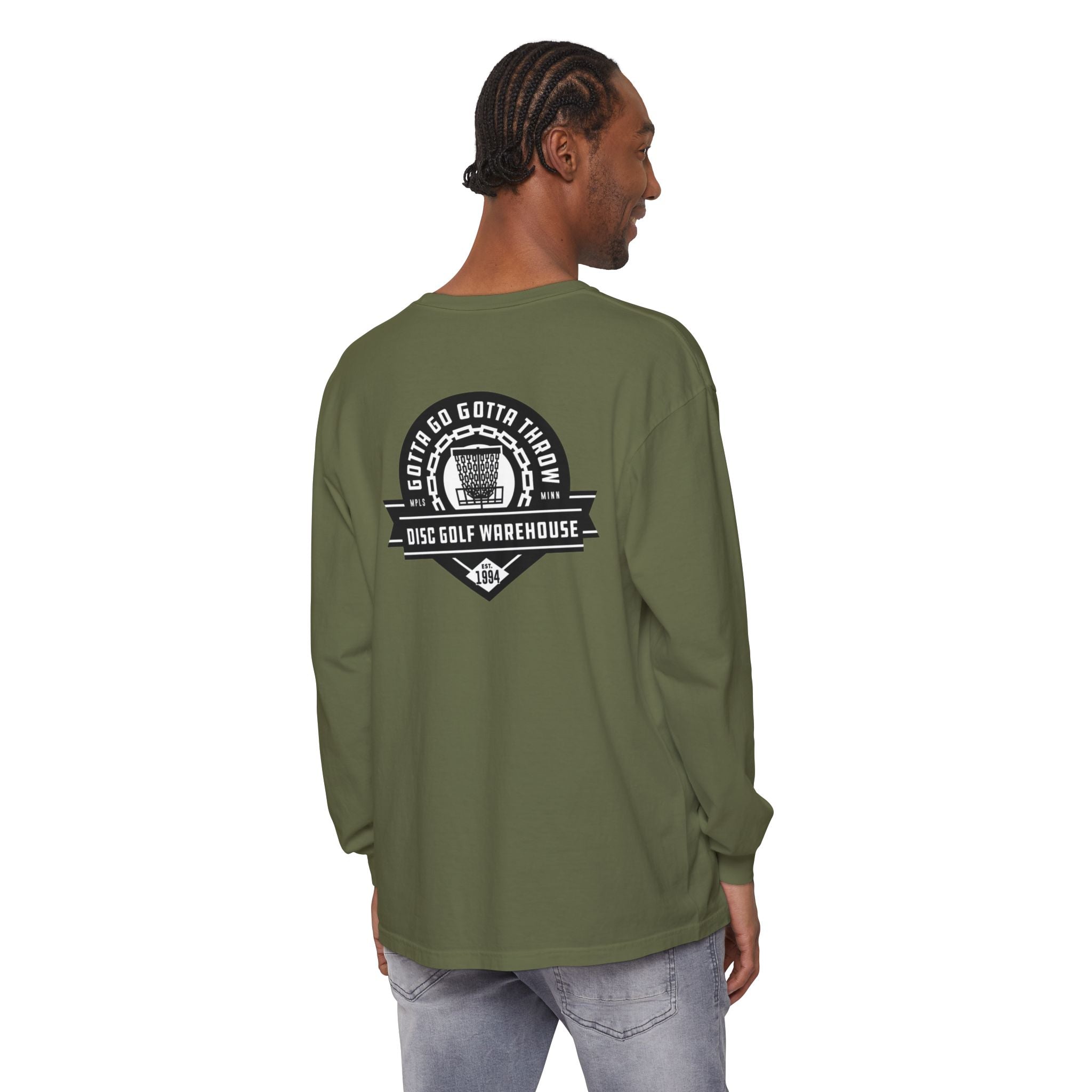 Gotta Go Gotta Throw Bar Stamp Unisex Garment-dyed Long Sleeve Disc Golf T-Shirt