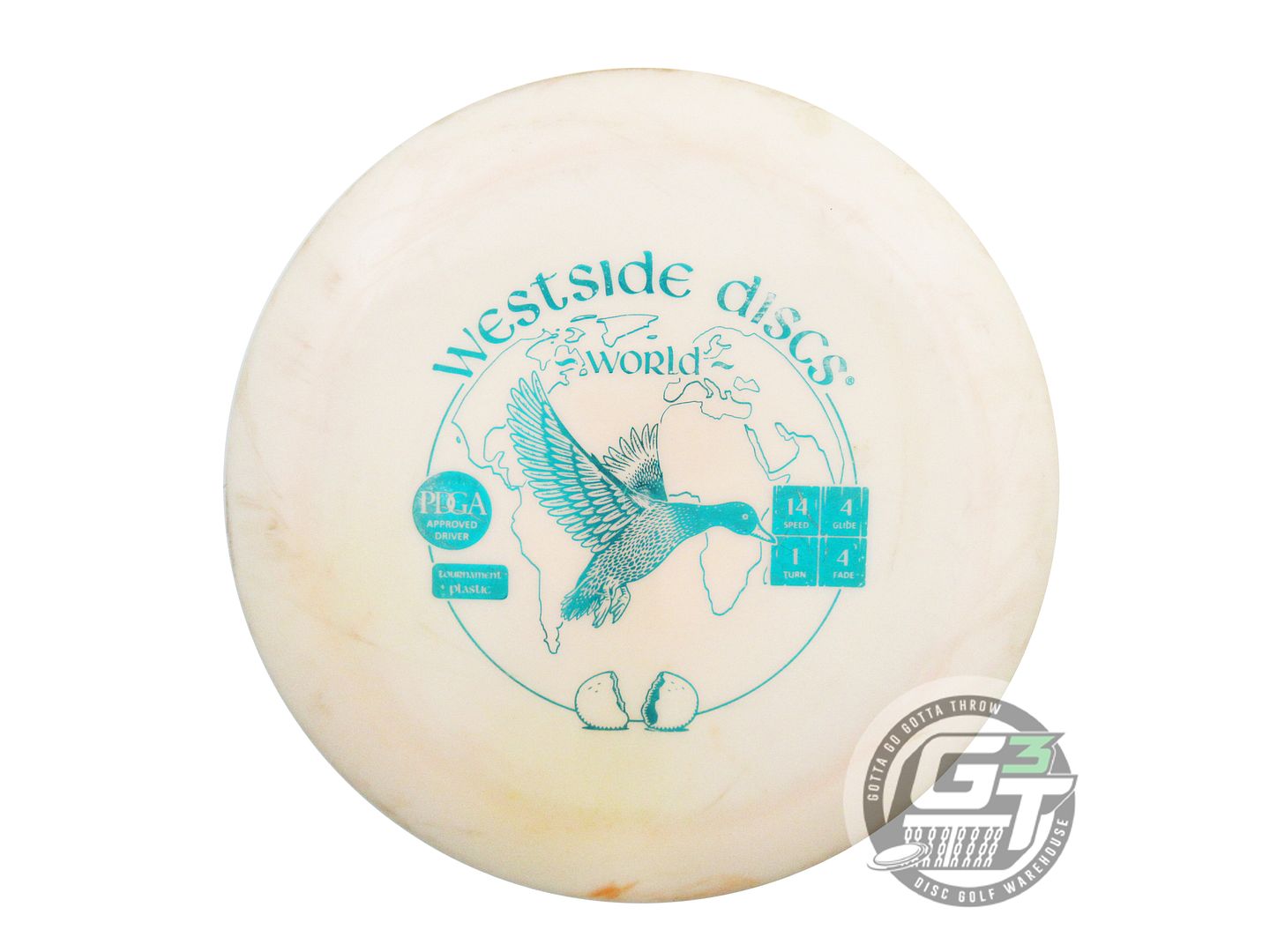 USED Westside Discs Tournament World 171g White Teal Foil Distance Driver Disc