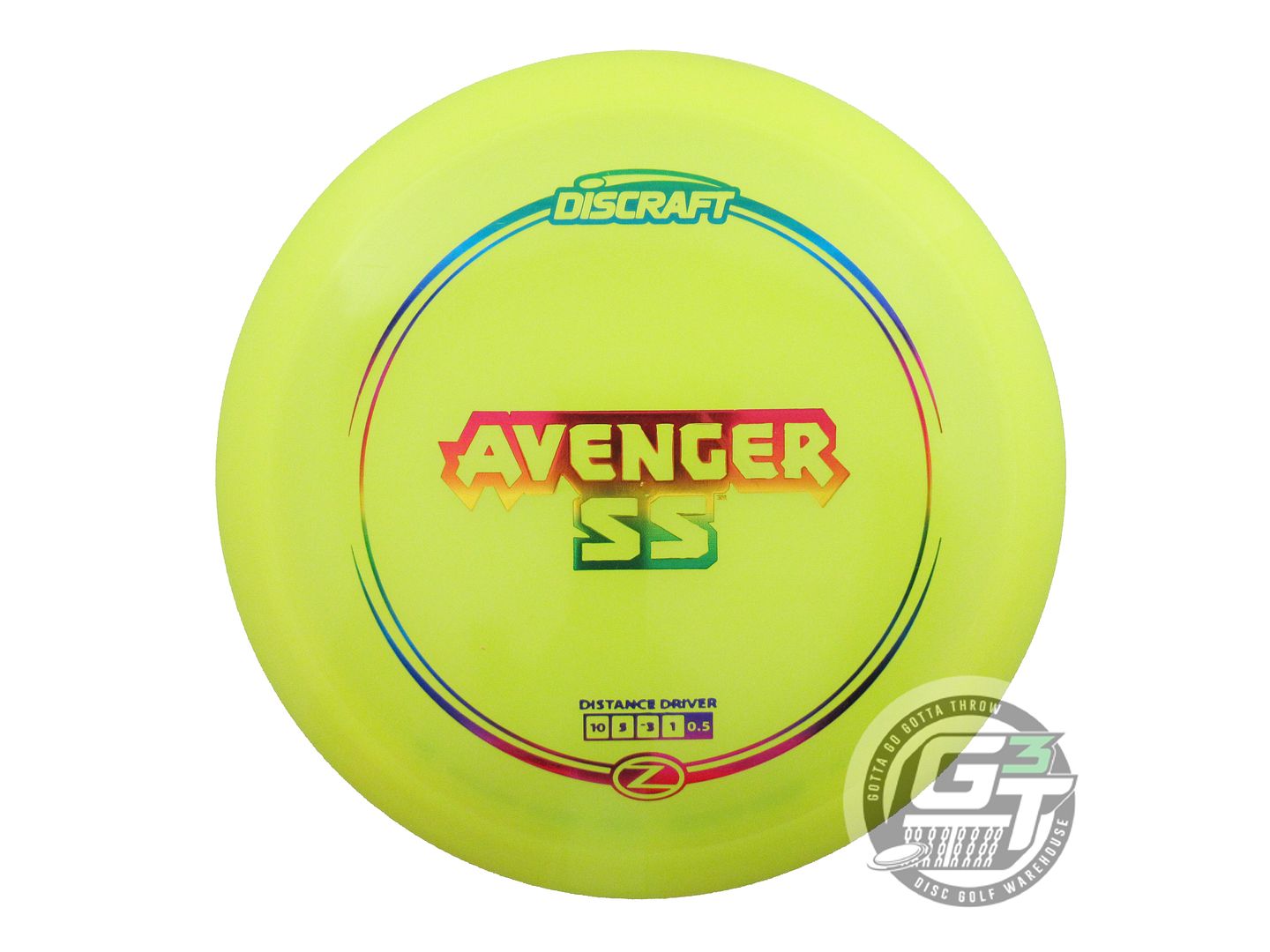 USED Discraft Z Avenger SS 181g Yellow Rainbow Foil Distance Driver Golf Disc
