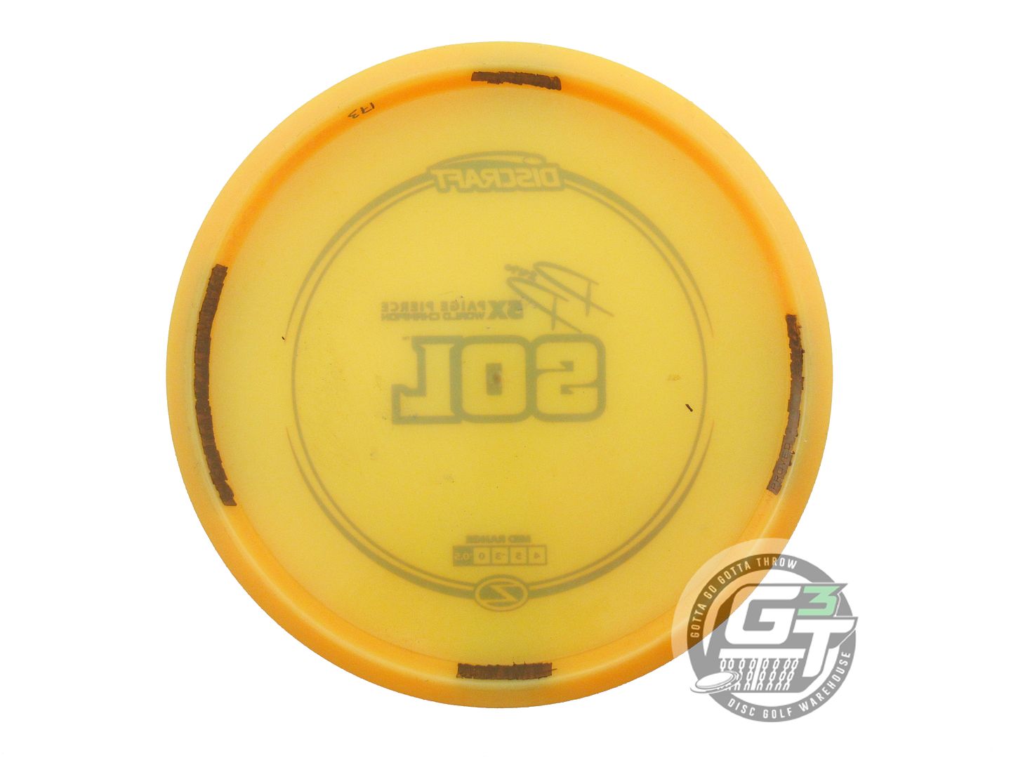 USED Discraft [PIERCE] Z Sol 173g Marigold Purple Stamp Midrange Golf Disc