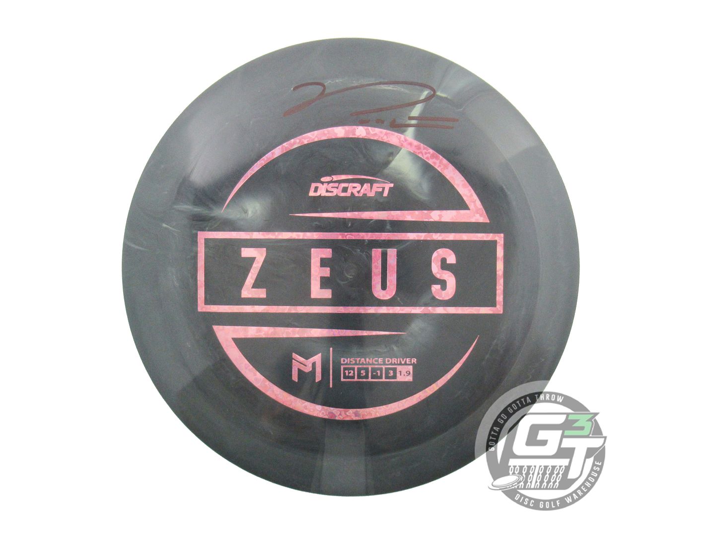 NOS Discraft [McBETH] ESP Zeus 175g Dark Gray Pink Heart SIGNED Driver Golf Disc