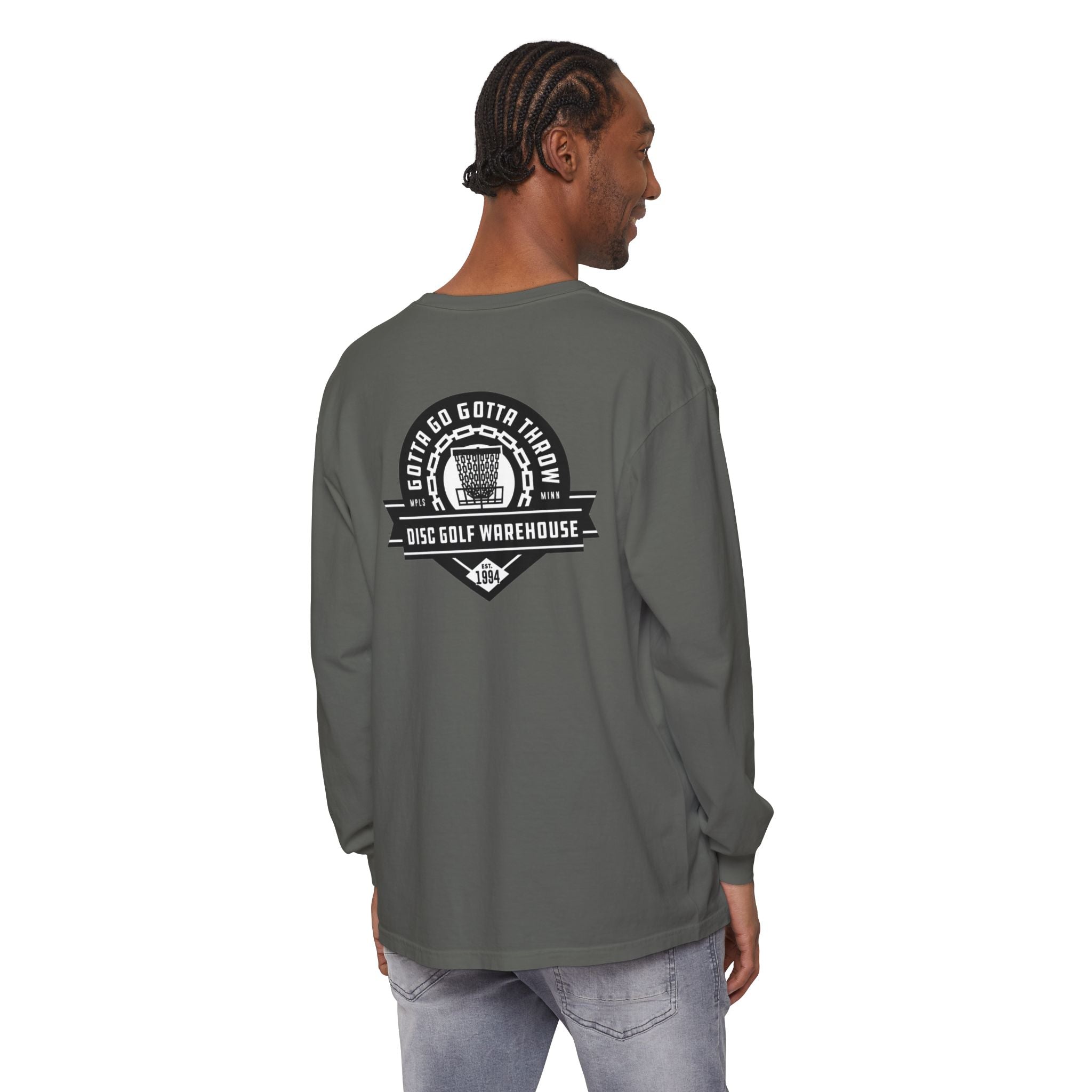 Gotta Go Gotta Throw Bar Stamp Unisex Garment-dyed Long Sleeve Disc Golf T-Shirt