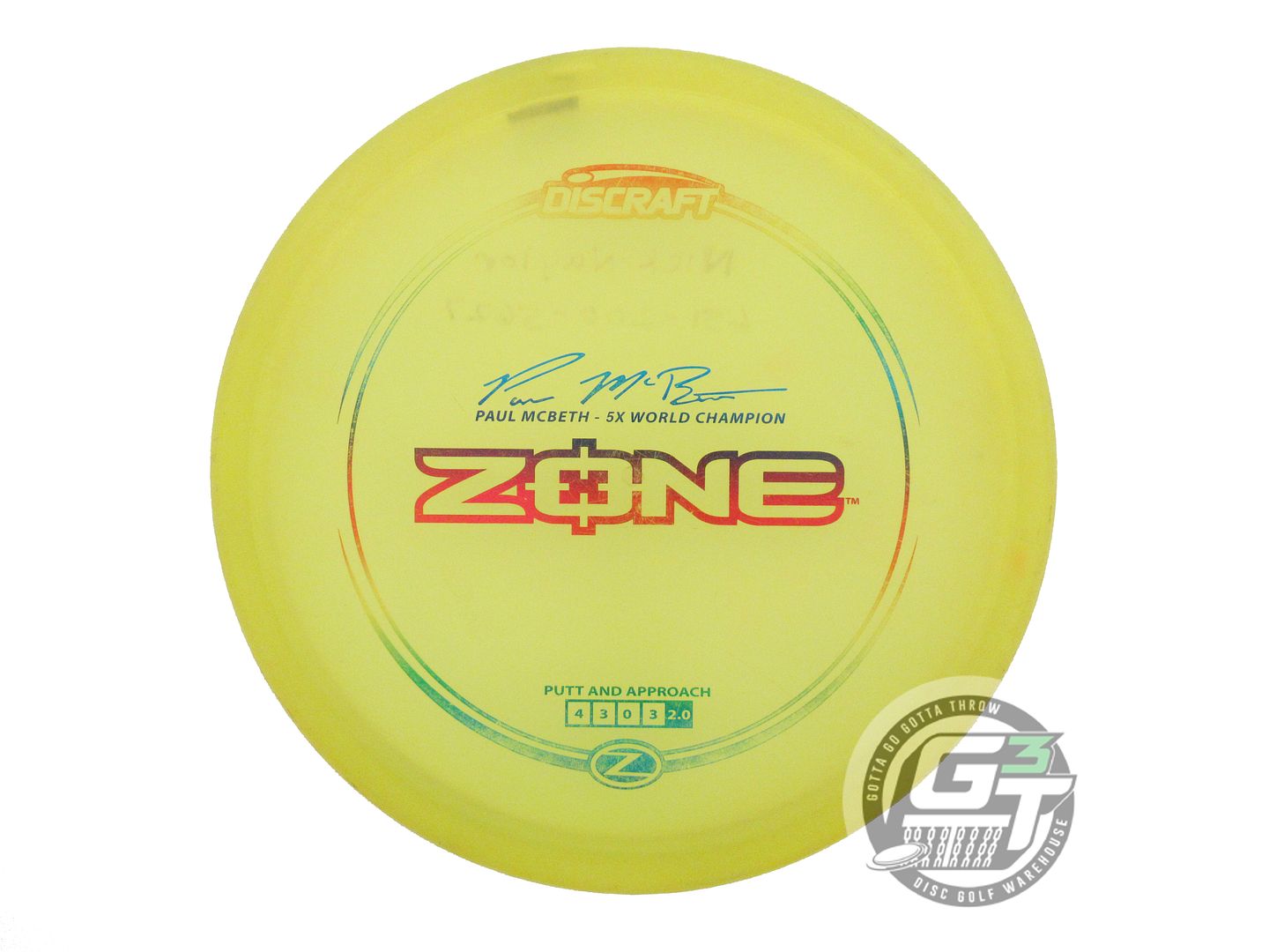 USED Discraft [McBETH] Z Zone 175g Yellow Rainbow Foil Putter Golf Disc
