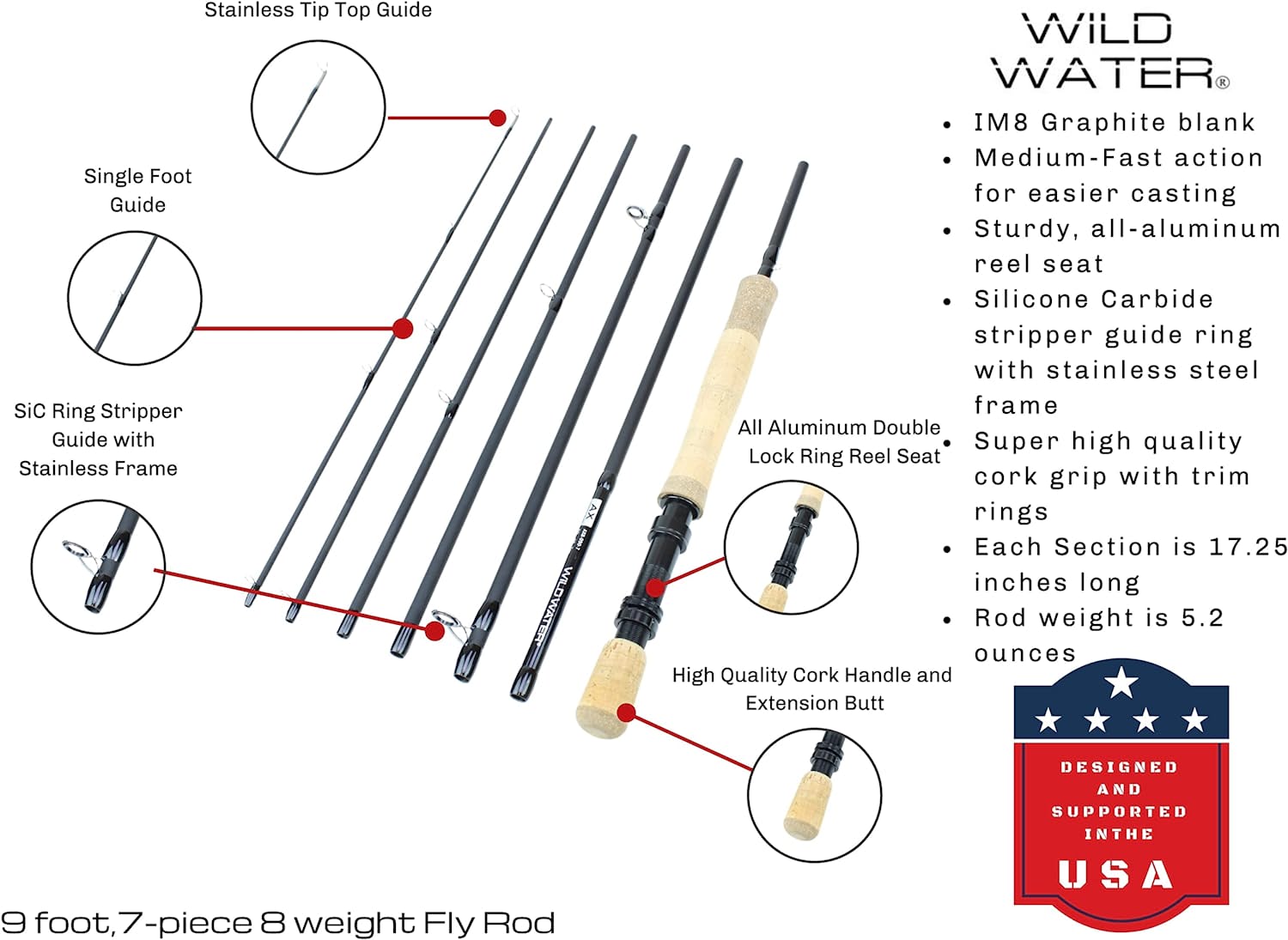 Wild Water Standard Freshwater Fly Fishing Combo, 9 ft 8 wt 7 Piece