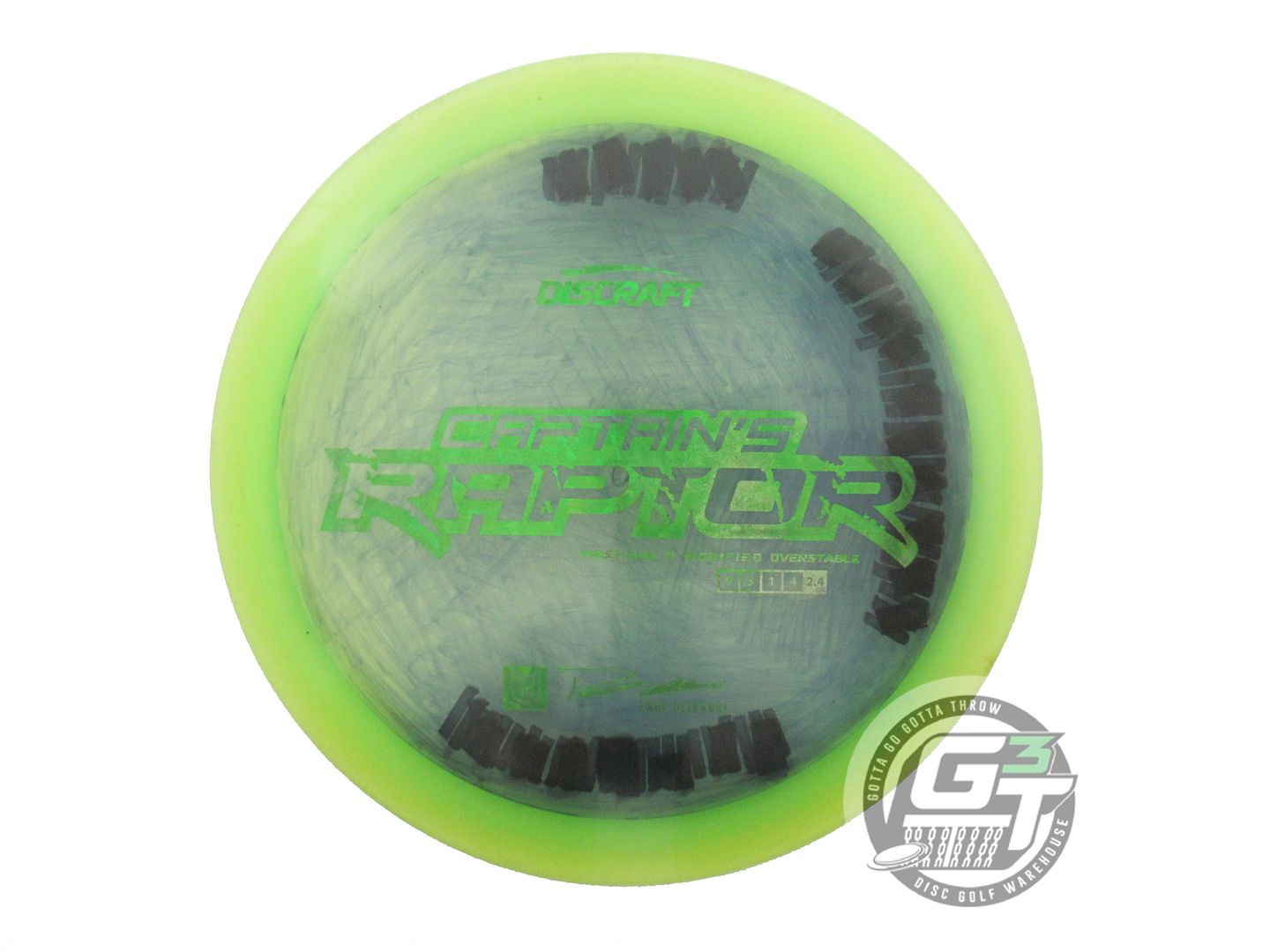 USED Discraft [CAPTAIN'S] Z Raptor 176g Lime Green Shatter Foil Driver Golf Disc