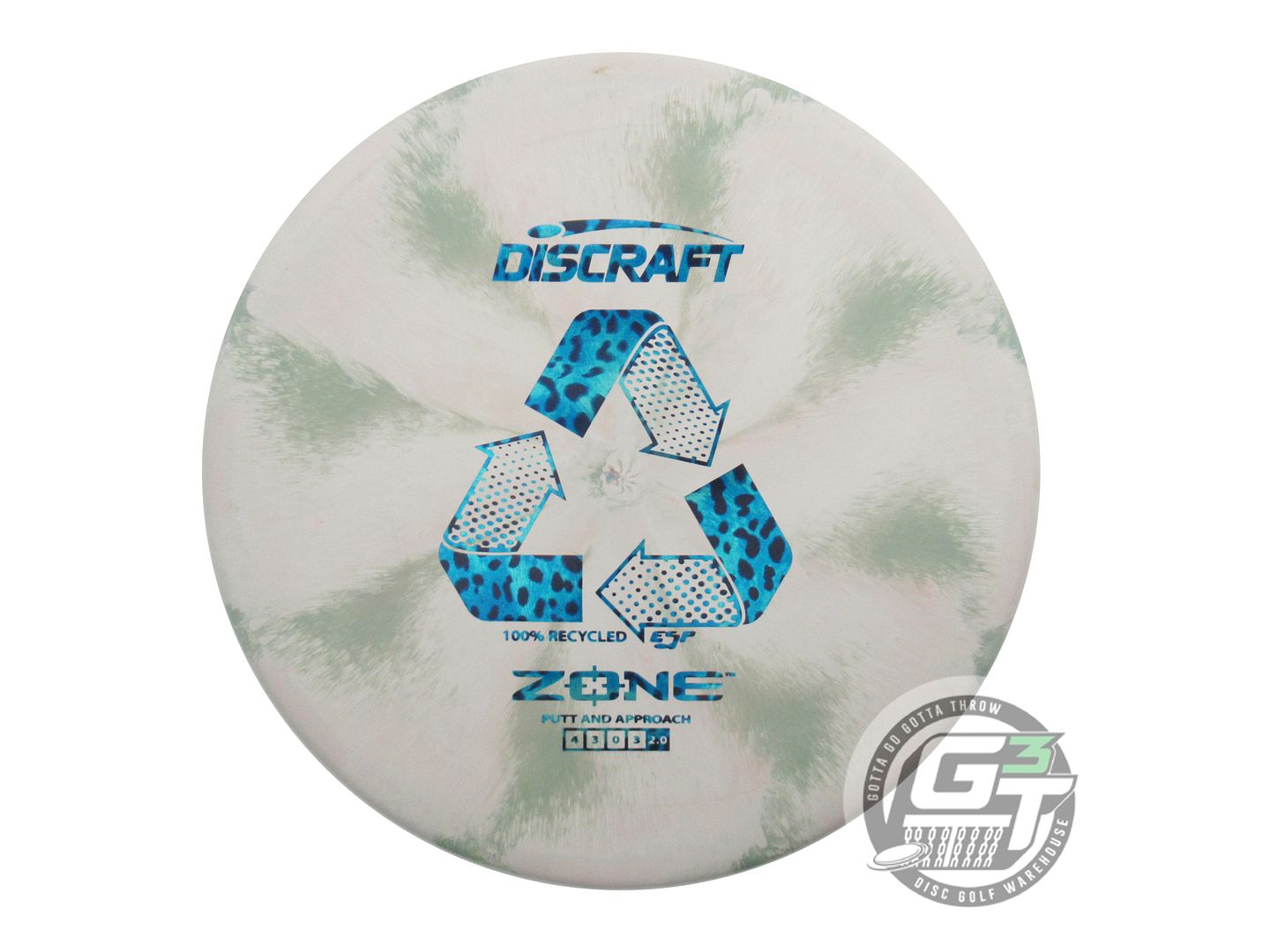 USED Discraft Recycled ESP Zone 175g Olive-Gray Blue Cheetah Foil Putter Disc