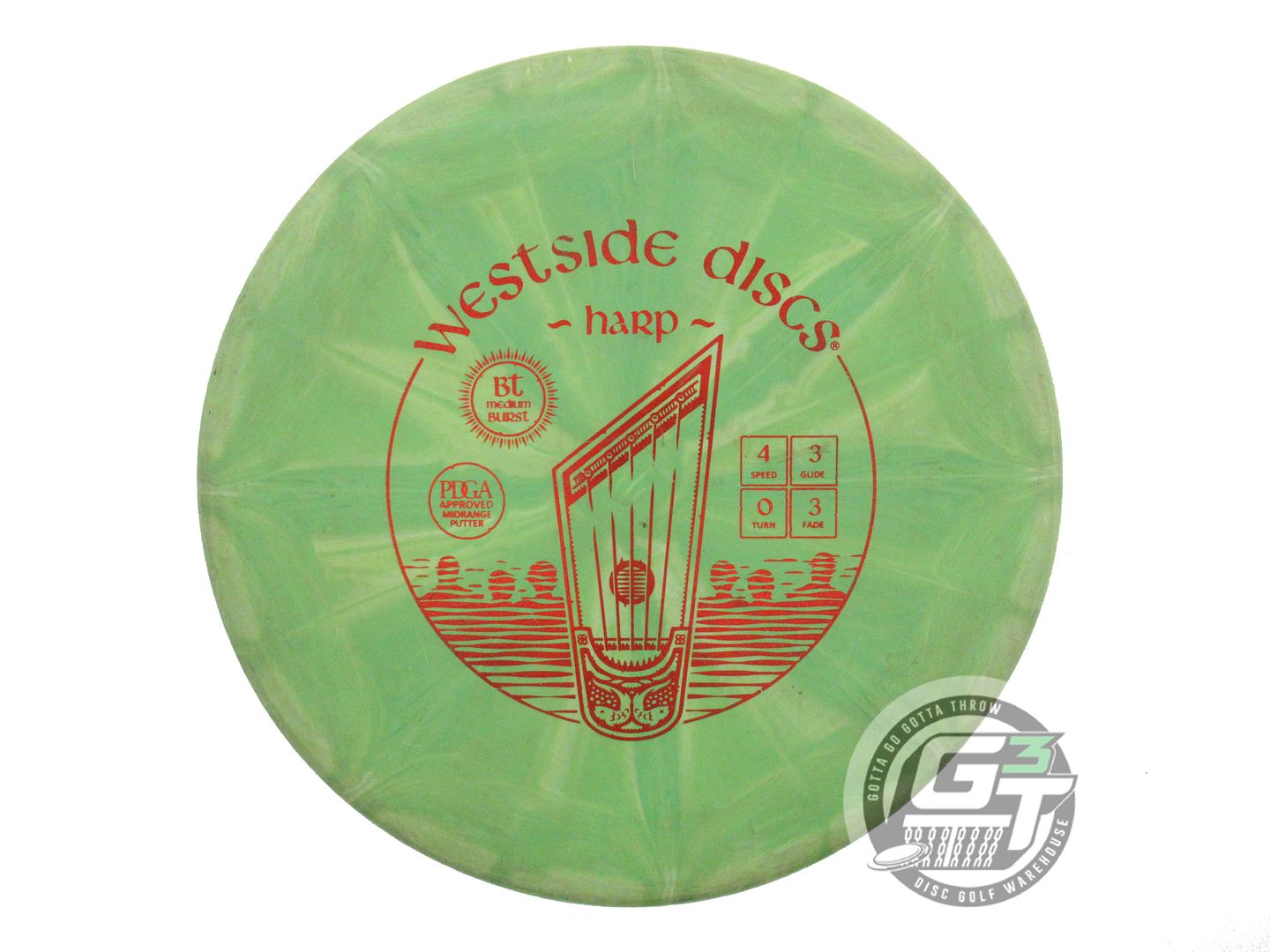 USED Westside Discs BT Medium Burst Harp 176g Green Red Foil Putter Golf Disc