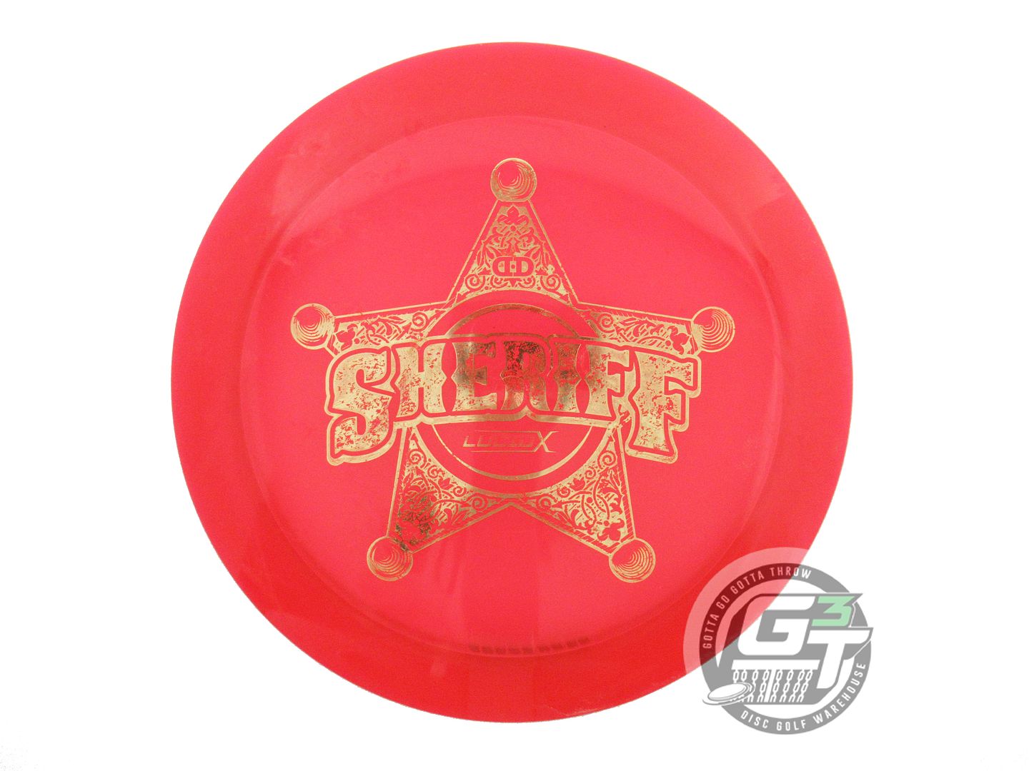 USED Dynamic Discs BADGE Lucid-X Sheriff 175g Red Gold Foil Driver Golf Disc