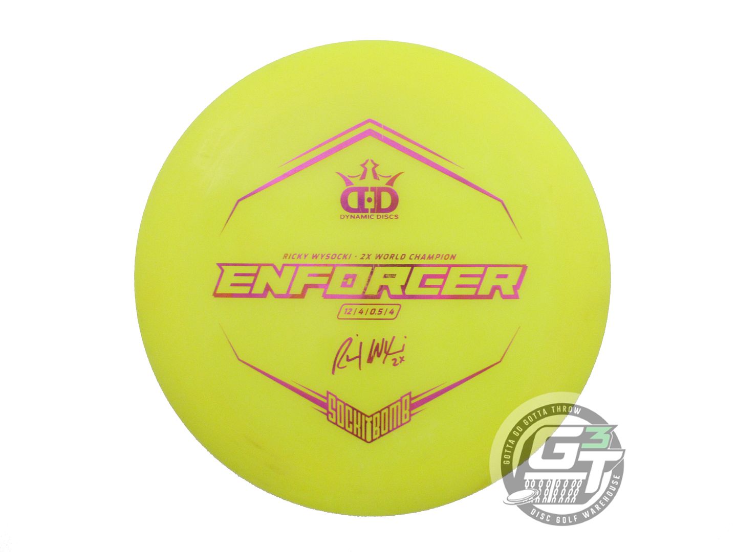 USED Dynamic Discs [WYSOCKI] Lucid Enforcer 172g Yellow Magenta Foil Driver Disc