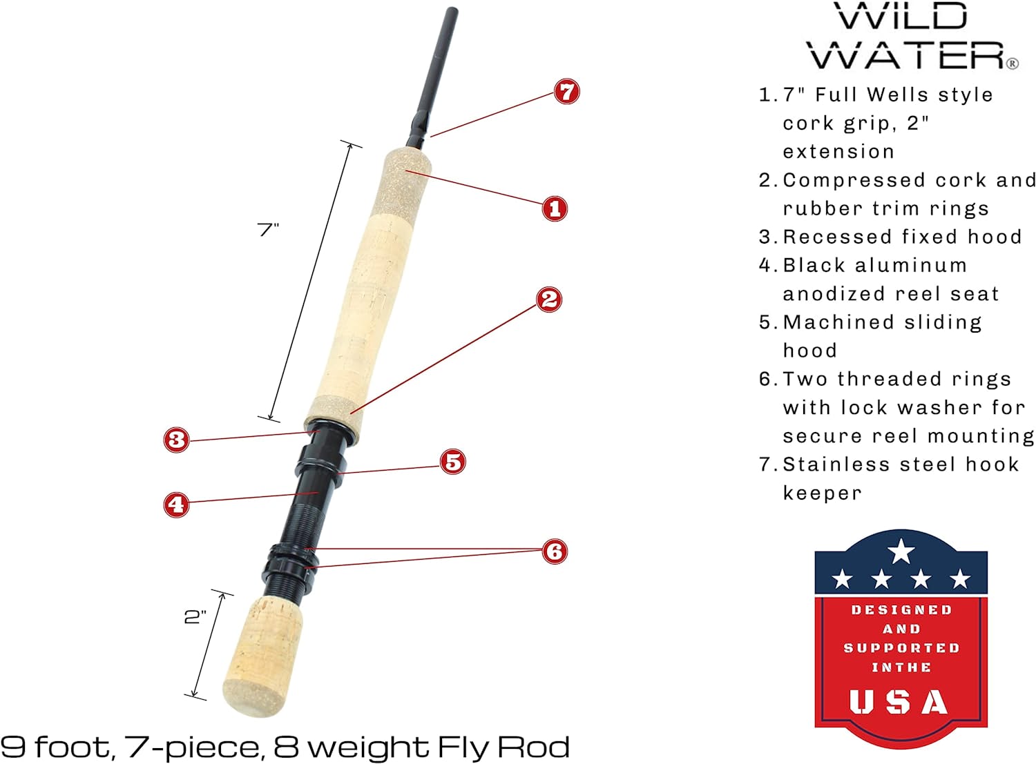 Wild Water Standard Saltwater Fly Fishing Kit, 9 ft 8 wt 7 Piece Rod