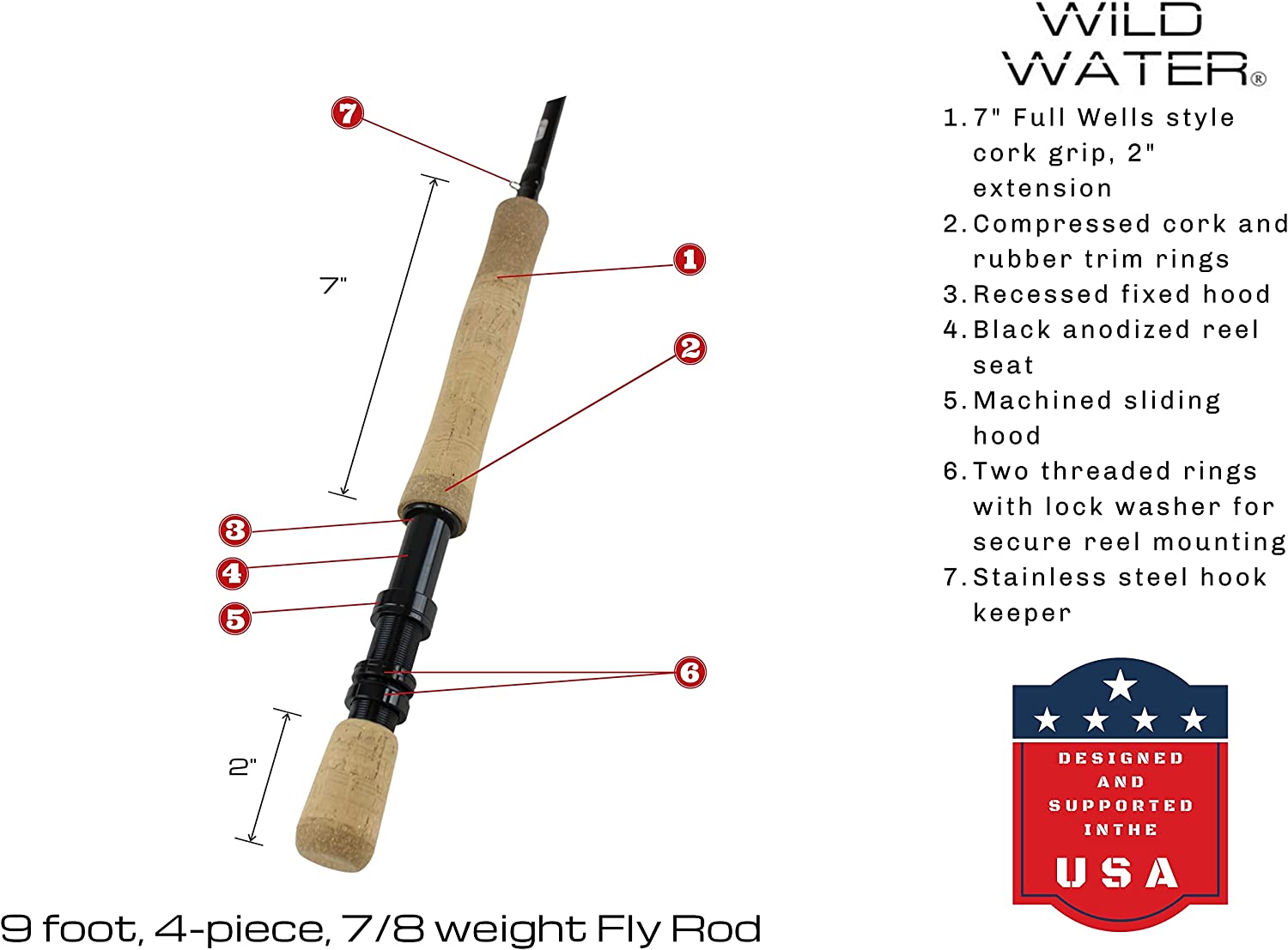 Wild Water Fly Fishing Kit, 9' 7/8 Weight Rod and CNC Reel Package