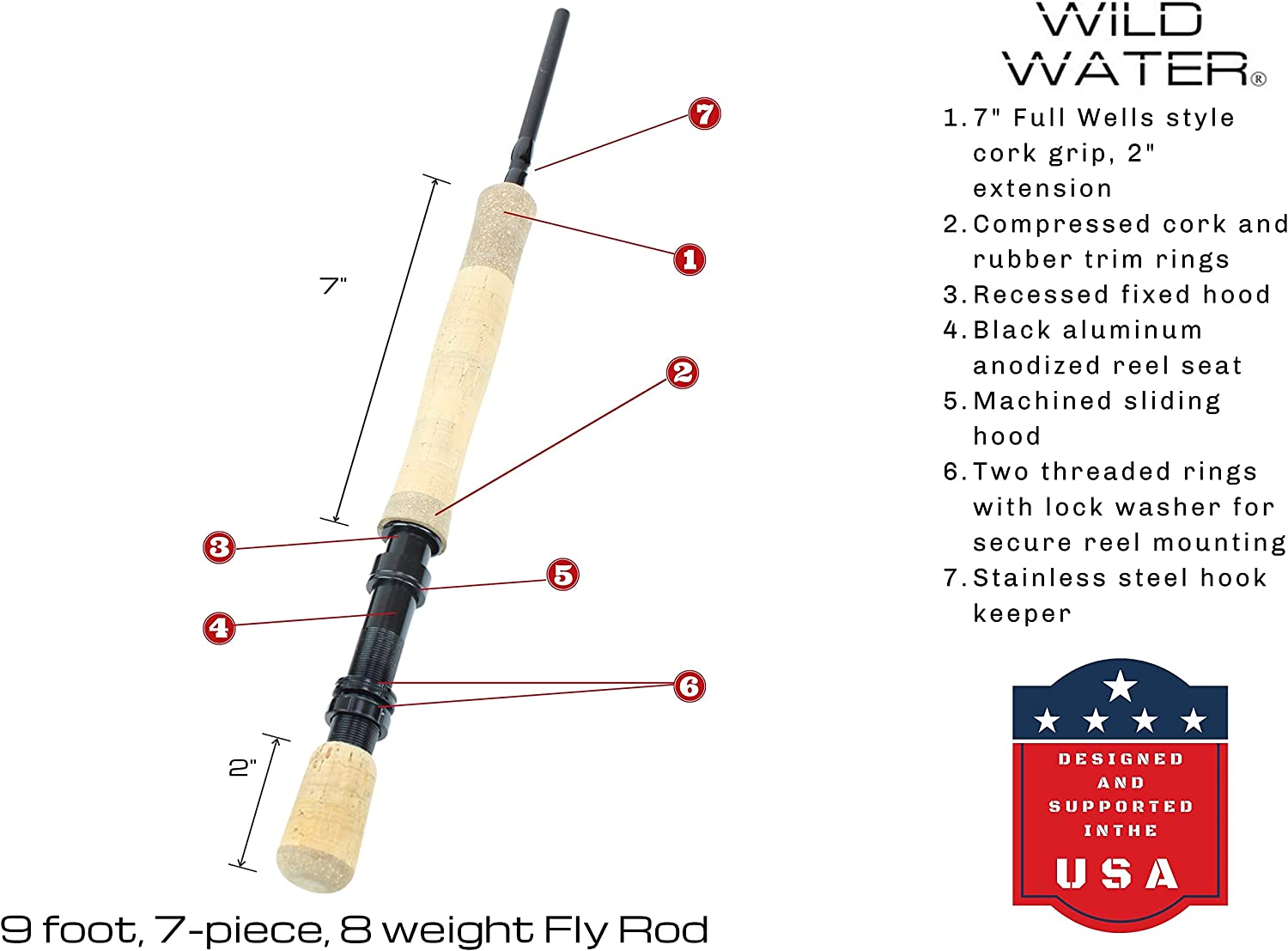Wild Water Deluxe Saltwater Fly Fishing Kit, 9 ft 8 wt 7 Piece Rod