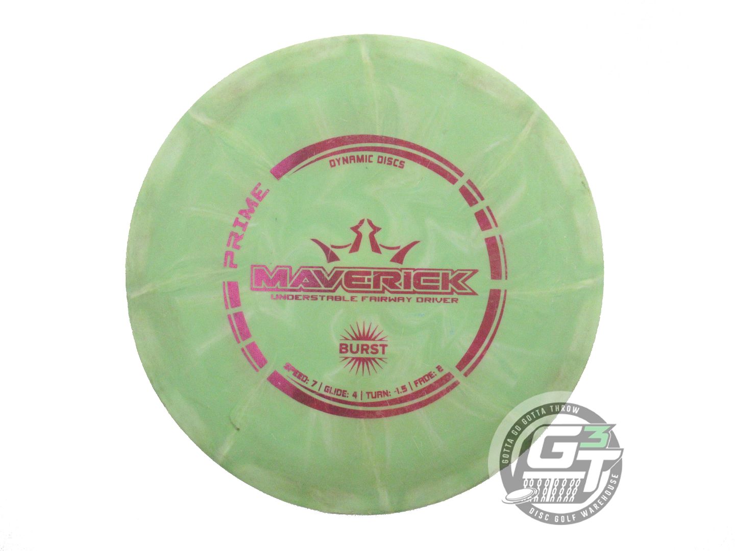 USED Dynamic Discs Prime Burst Maverick 173g Green Magenta Foil Driver Golf Disc