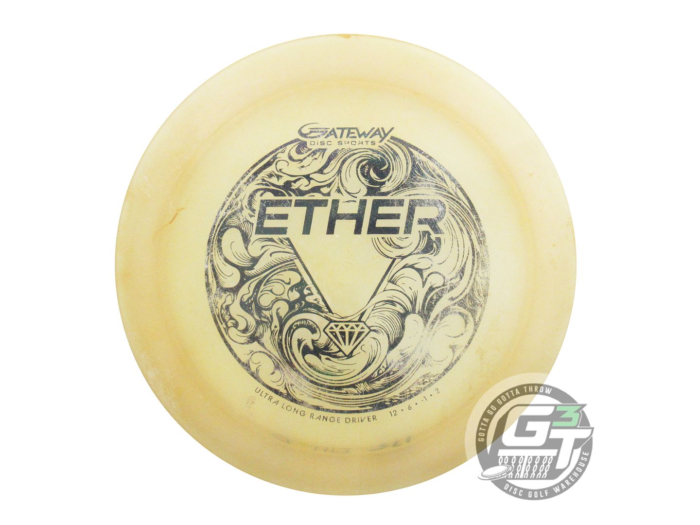 USED Gateway Diamond Ether 175g Cream Black Foil Distance Driver Golf Disc