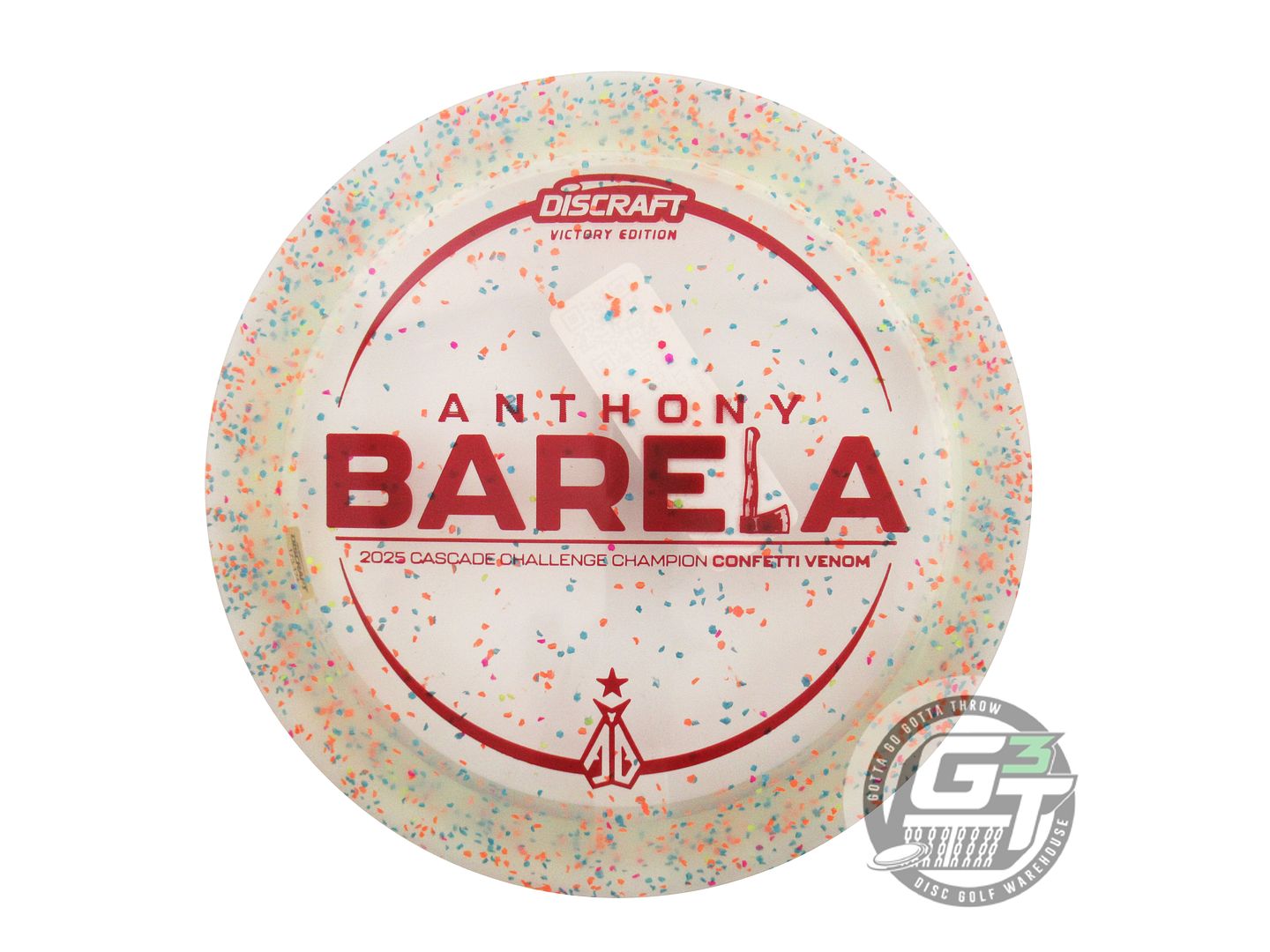 Discraft Limited Edition Victory Edition 2025 Cascade Challenge Champion Anthony Barela Confetti Elite Z Venom Distance Driver Golf Disc (Individually Listed)