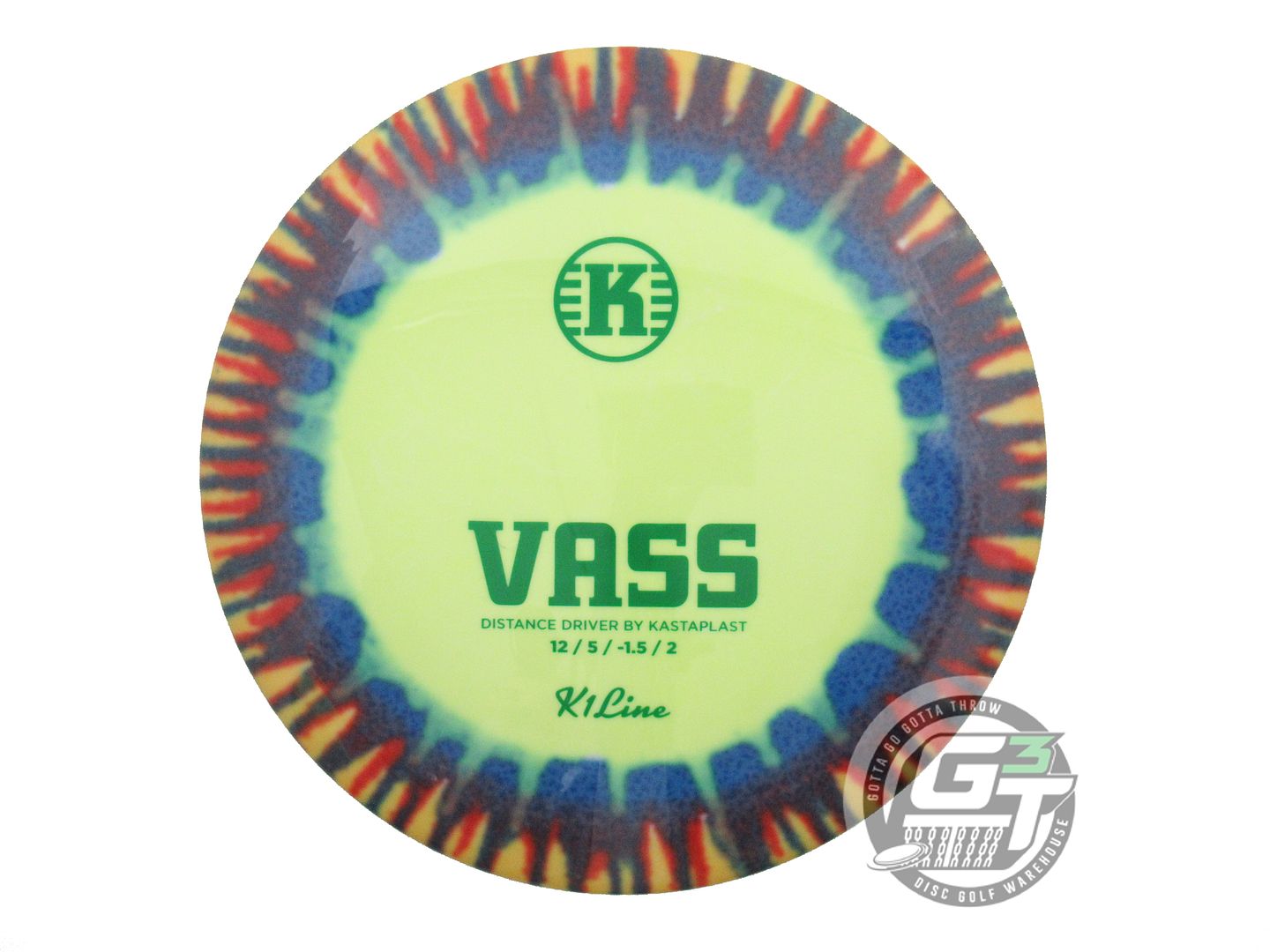 USED Kastaplast Tie-Dye K1 Vass 172g Yellow Burst Distance Driver Golf Disc