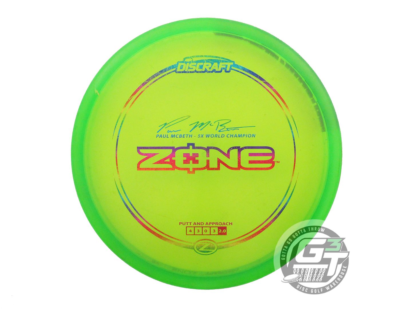 USED Discraft [McBETH] Z Zone 175g Lime Rainbow Star Foil Putter Golf Disc