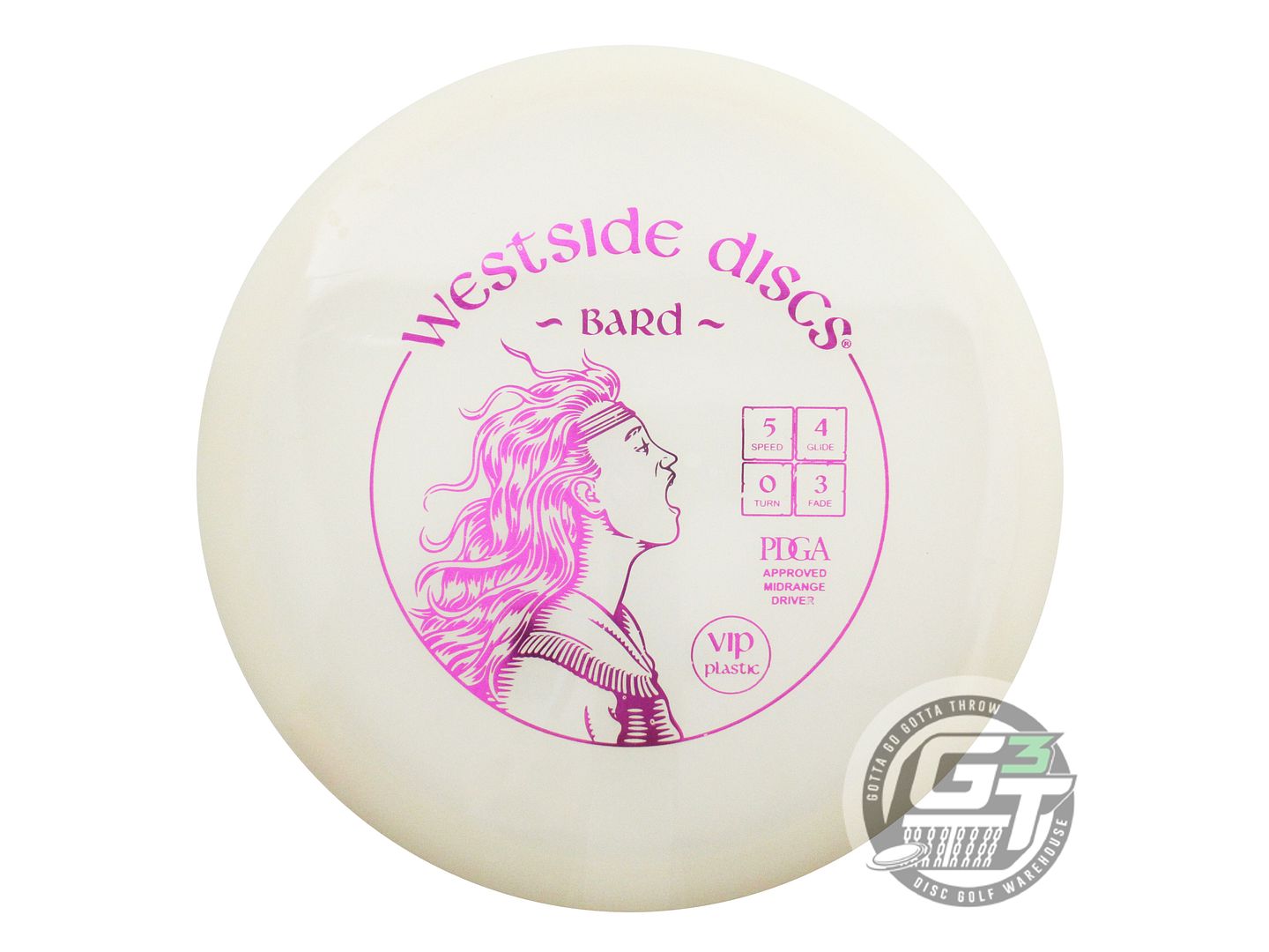 USED Westside Discs VIP Bard 175g White Magenta Foil Midrange Golf Disc