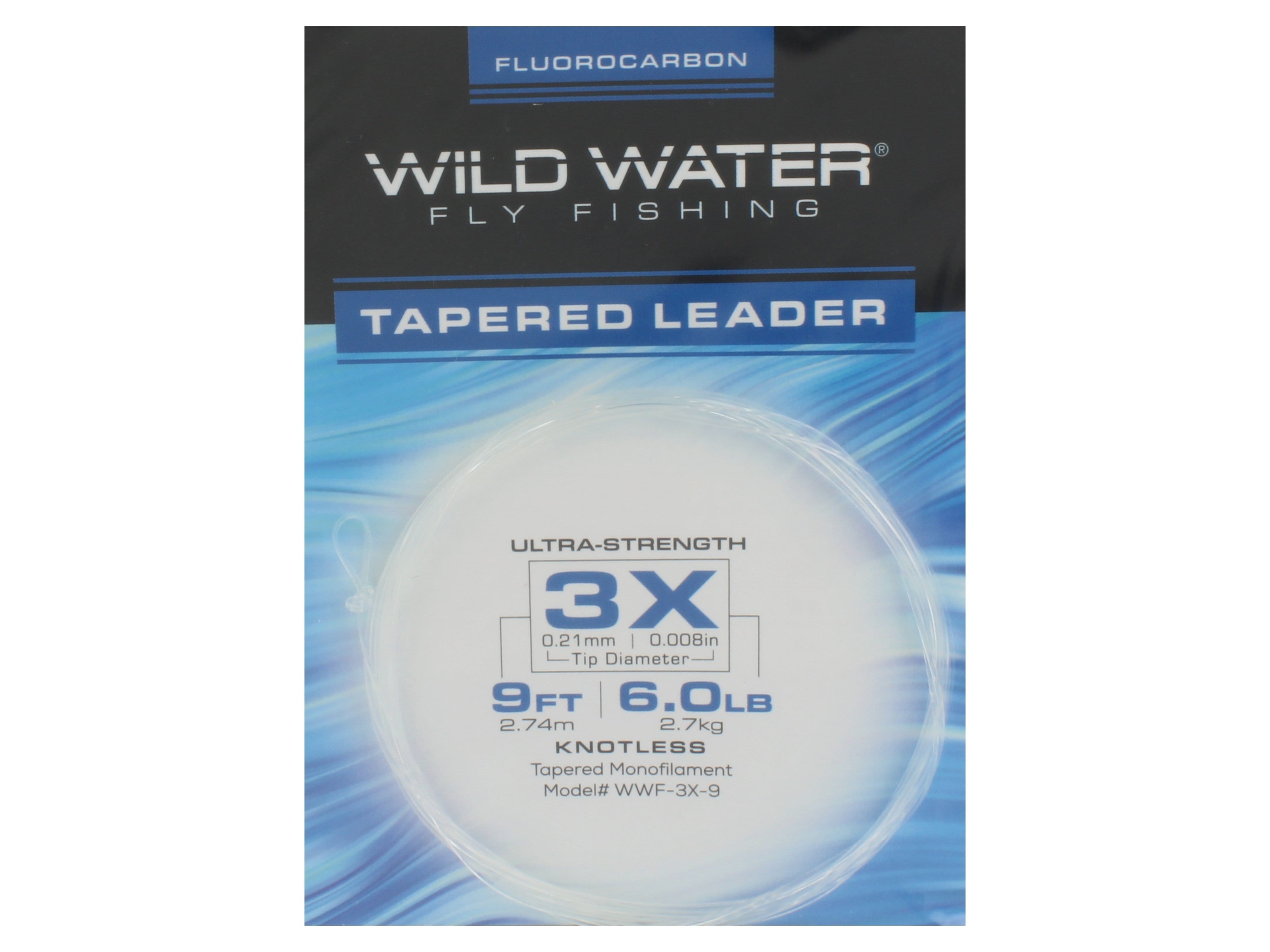 Wild Water Fly Fishing Fluorocarbon Leader 3X, 9', 3 Pack