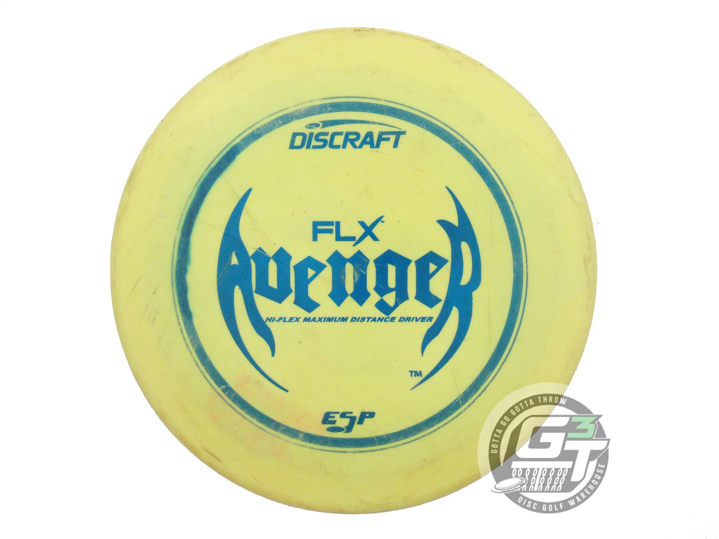 USED Discraft ESP FLX Avenger 174g Yellow Blue Foil Distance Driver Golf Disc
