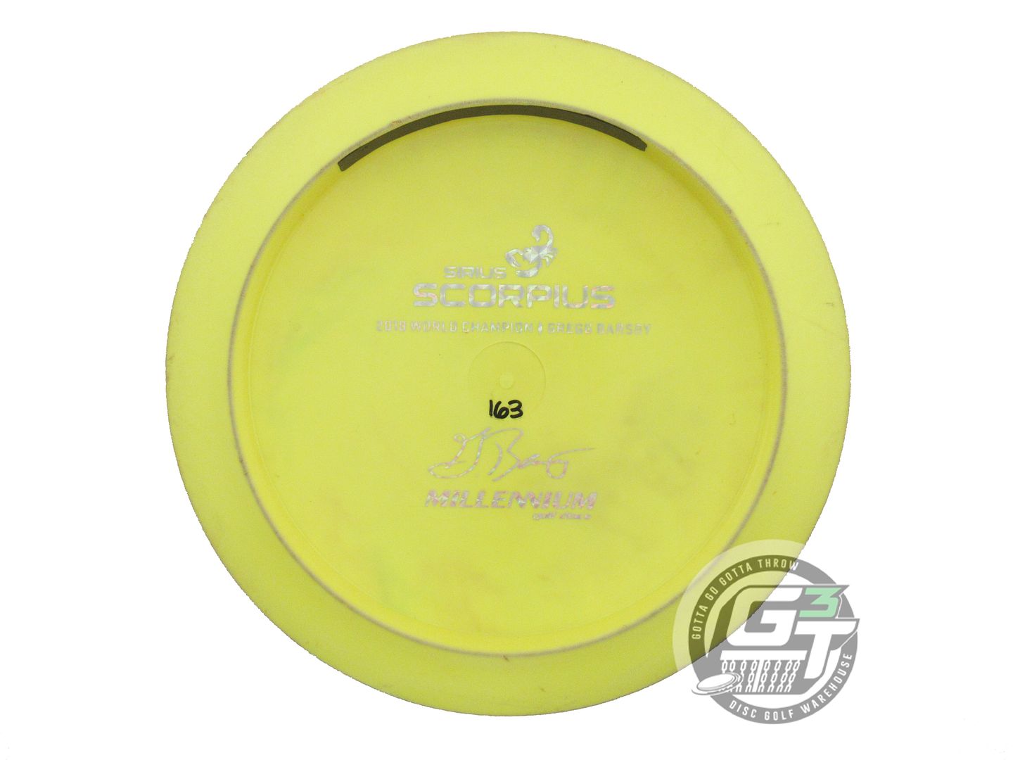 USED Millennium [BARSBY] Backstamp Sirius Scorpius 163g Yellow Driver Golf Disc