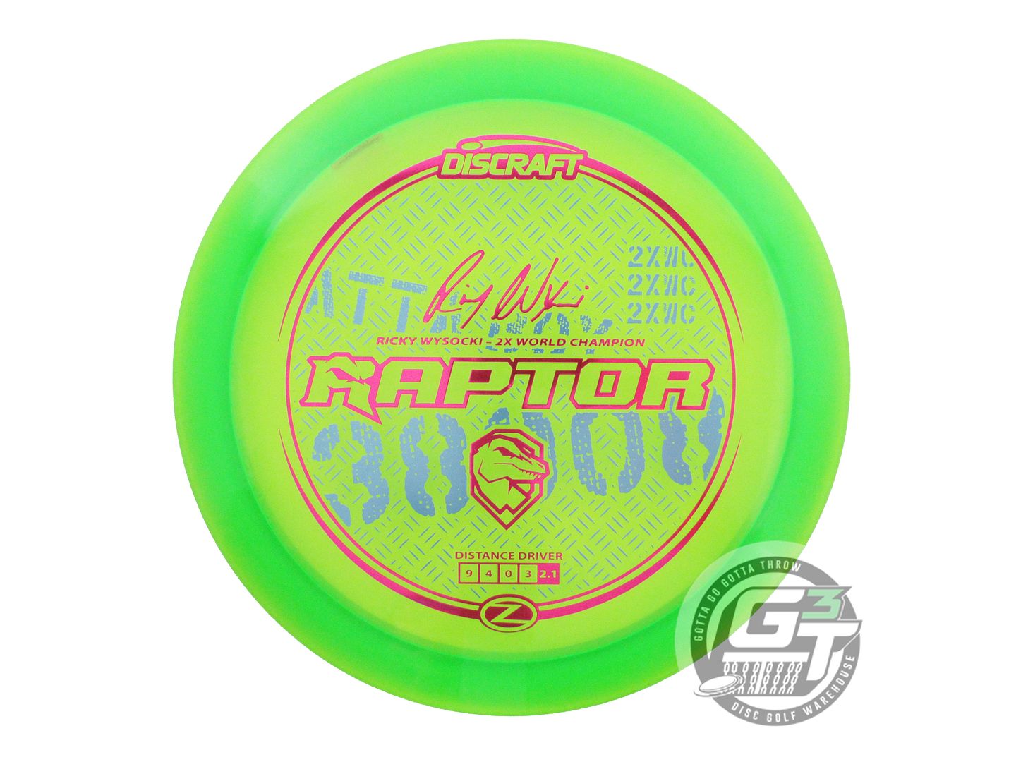 NOS Discraft [WYSOCKI] 2X Z Raptor 171g Green Magenta Foil Driver Golf Disc
