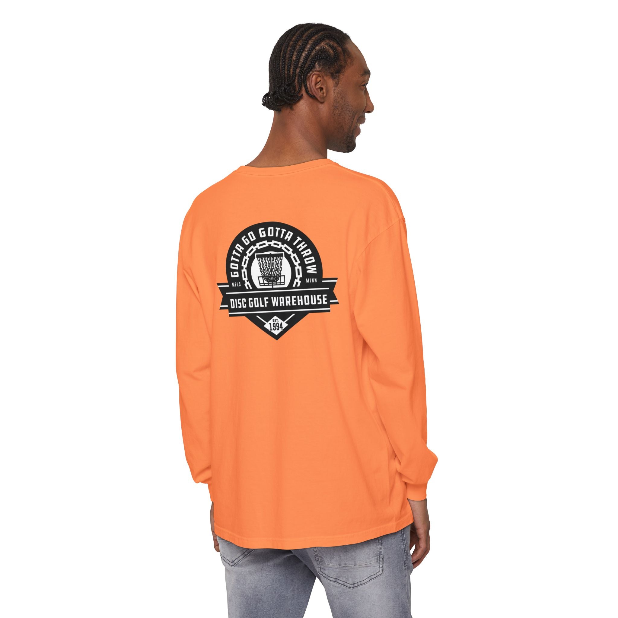 Gotta Go Gotta Throw Bar Stamp Unisex Garment-dyed Long Sleeve Disc Golf T-Shirt