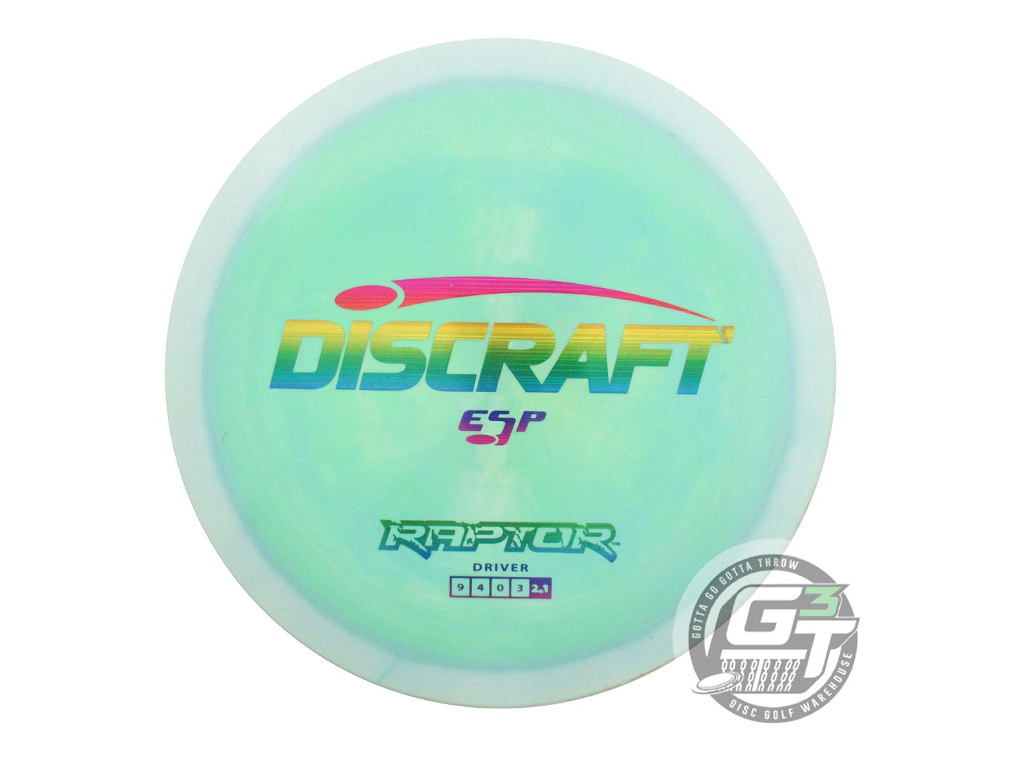 USED Discraft ESP Raptor 178g Sky Blue-Lime Rainbow Laser Distance Driver Disc