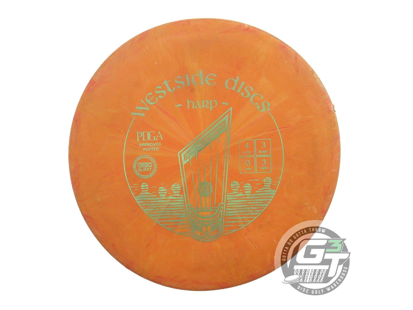 USED Westside Discs Origio Burst Harp 173g Orange Lime Foil Putter Golf Disc