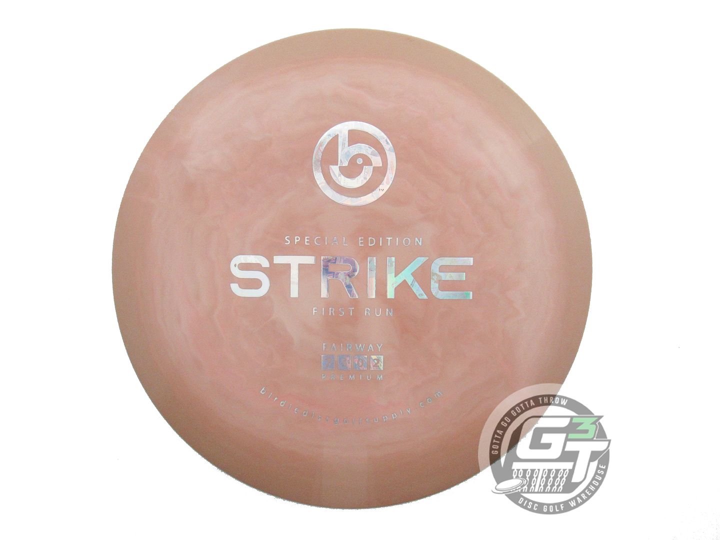 USED Birdie Disc Golf Supply FIRST RUN Swirly Strike 174g Tan-Pink Driver Disc