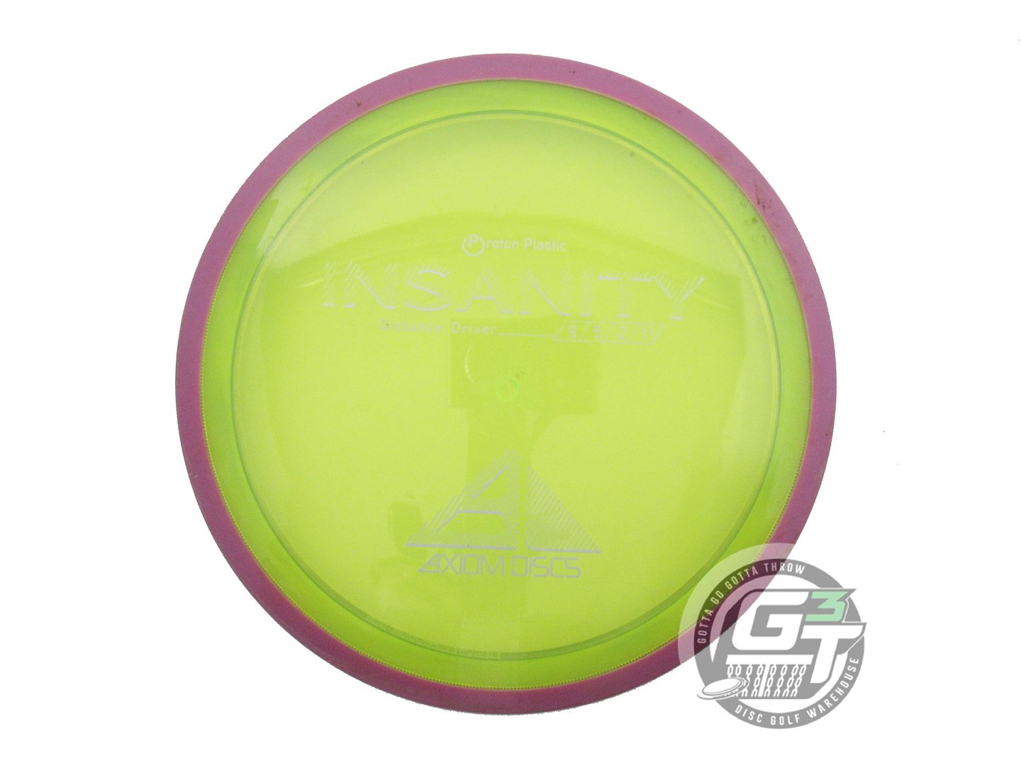 USED Axiom Discs Proton Insanity 169g Lime Purple Rim Distance Driver Golf Disc