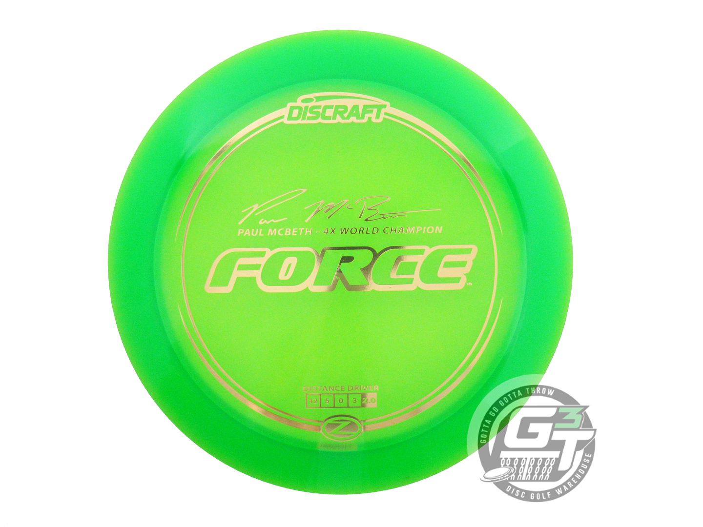 NOS Discraft [McBETH] Z Force 176g Green Gold Foil Distance Driver Golf Disc
