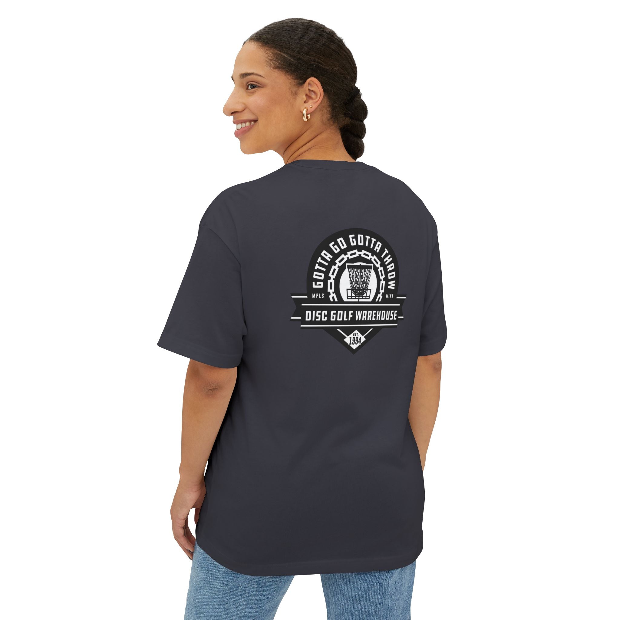 Gotta Go Gotta Throw Bar Stamp Unisex Oversized Boxy Disc Golf T-Shirt