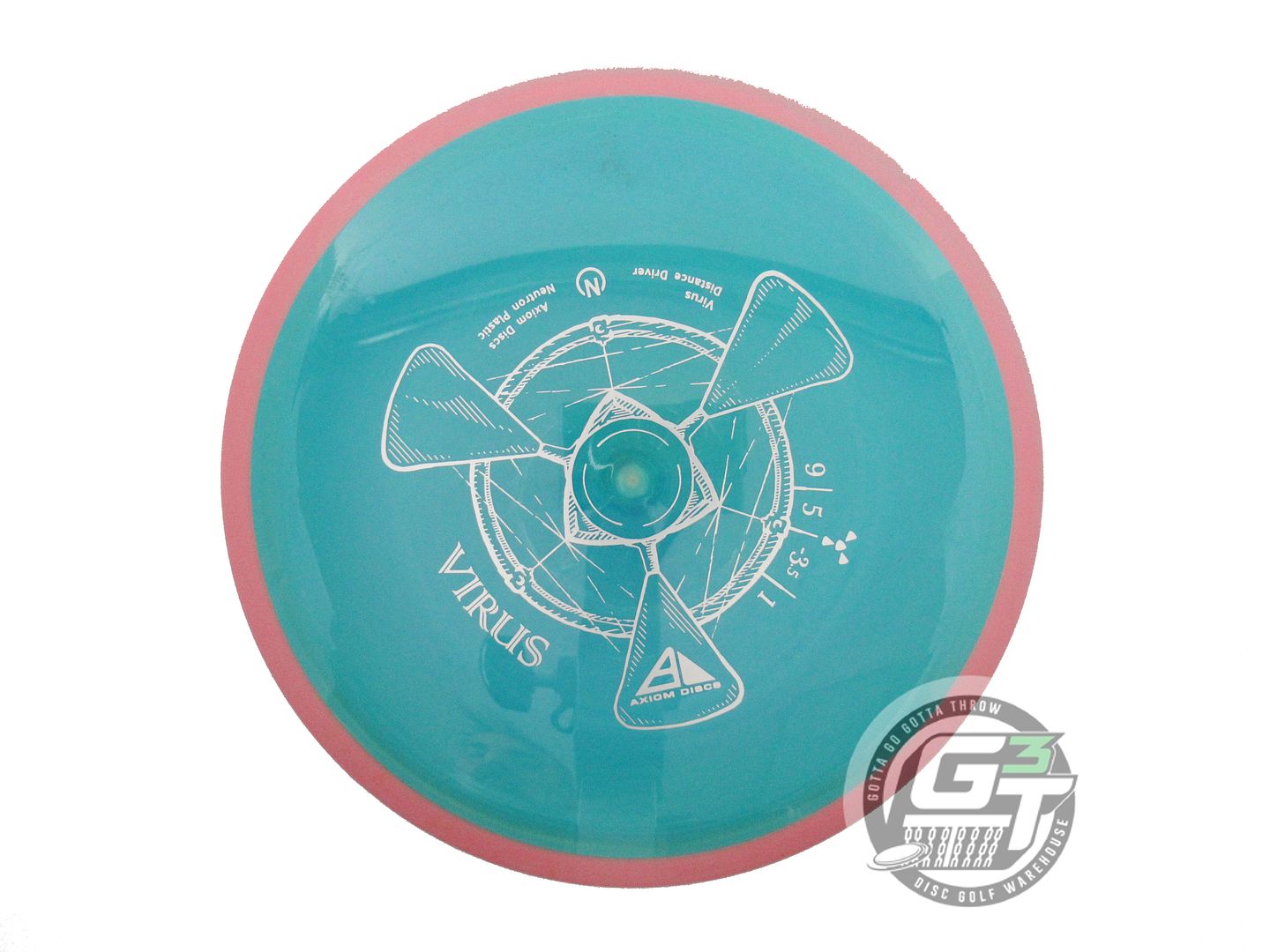 USED Axiom Discs Neutron Virus 175g Teal Pink Rim Distance Driver Golf Disc
