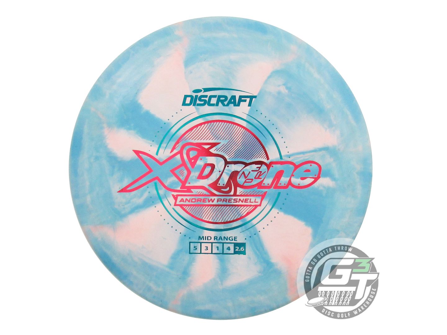 USED Discraft [PRESNELL] X Drone 181g Teal-Pink Midrange Golf Disc