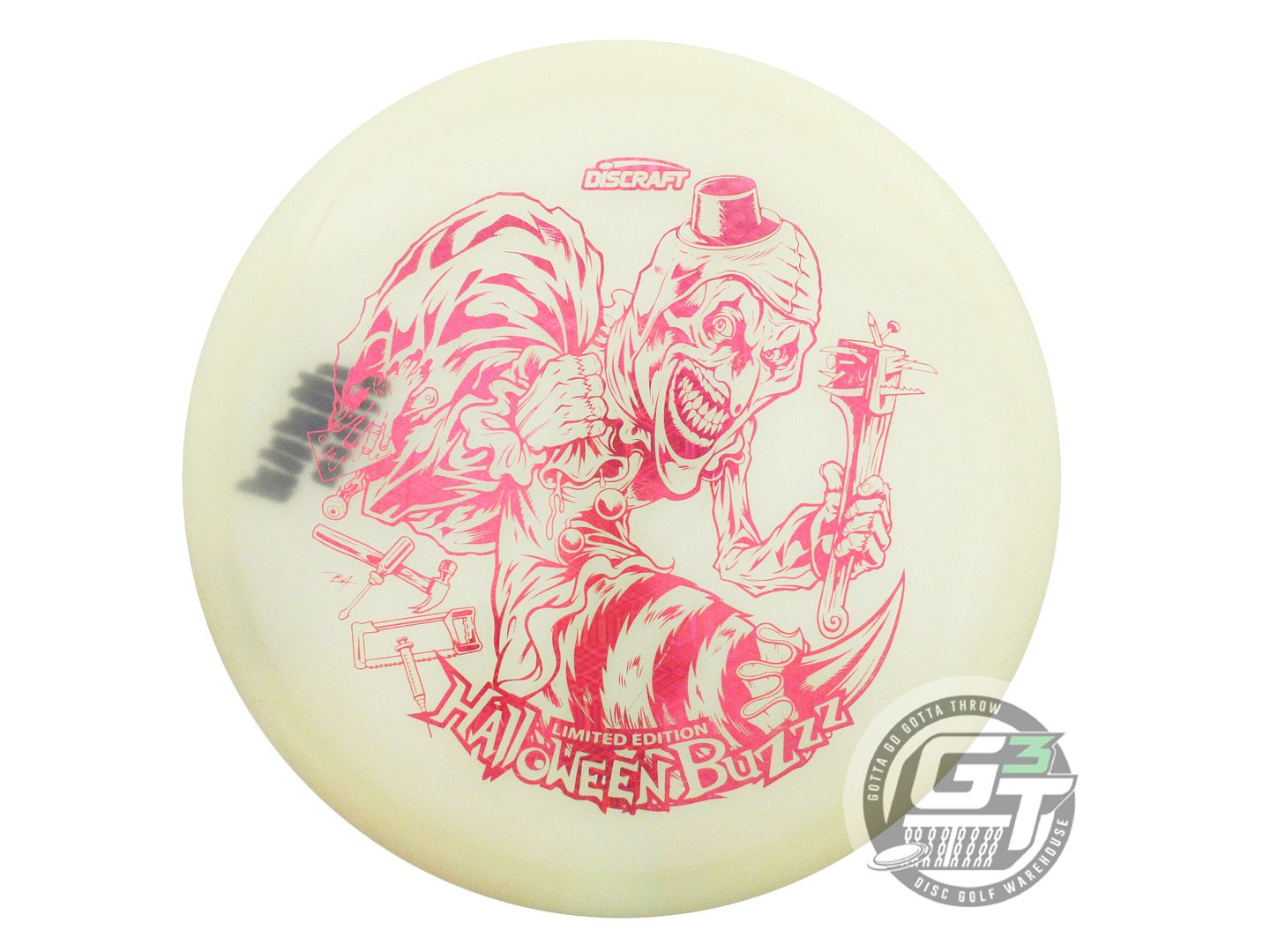 USED Discraft HALLOWEEN Glo Z Buzzz 179g Pink Tron Foil Midrange Golf Disc