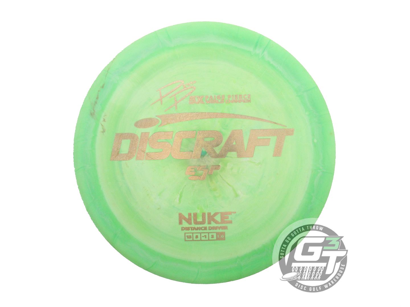 USED Discraft [PIERCE] ESP Nuke 176g Lime Gold Glitter Distance Driver Golf Disc