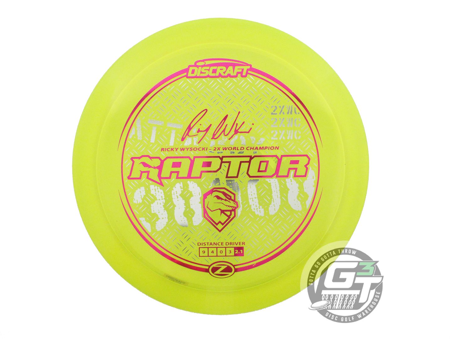 NOS Discraft [WYSOCKI] Z Raptor 175g Yellow Magenta Foil Distance Driver Disc