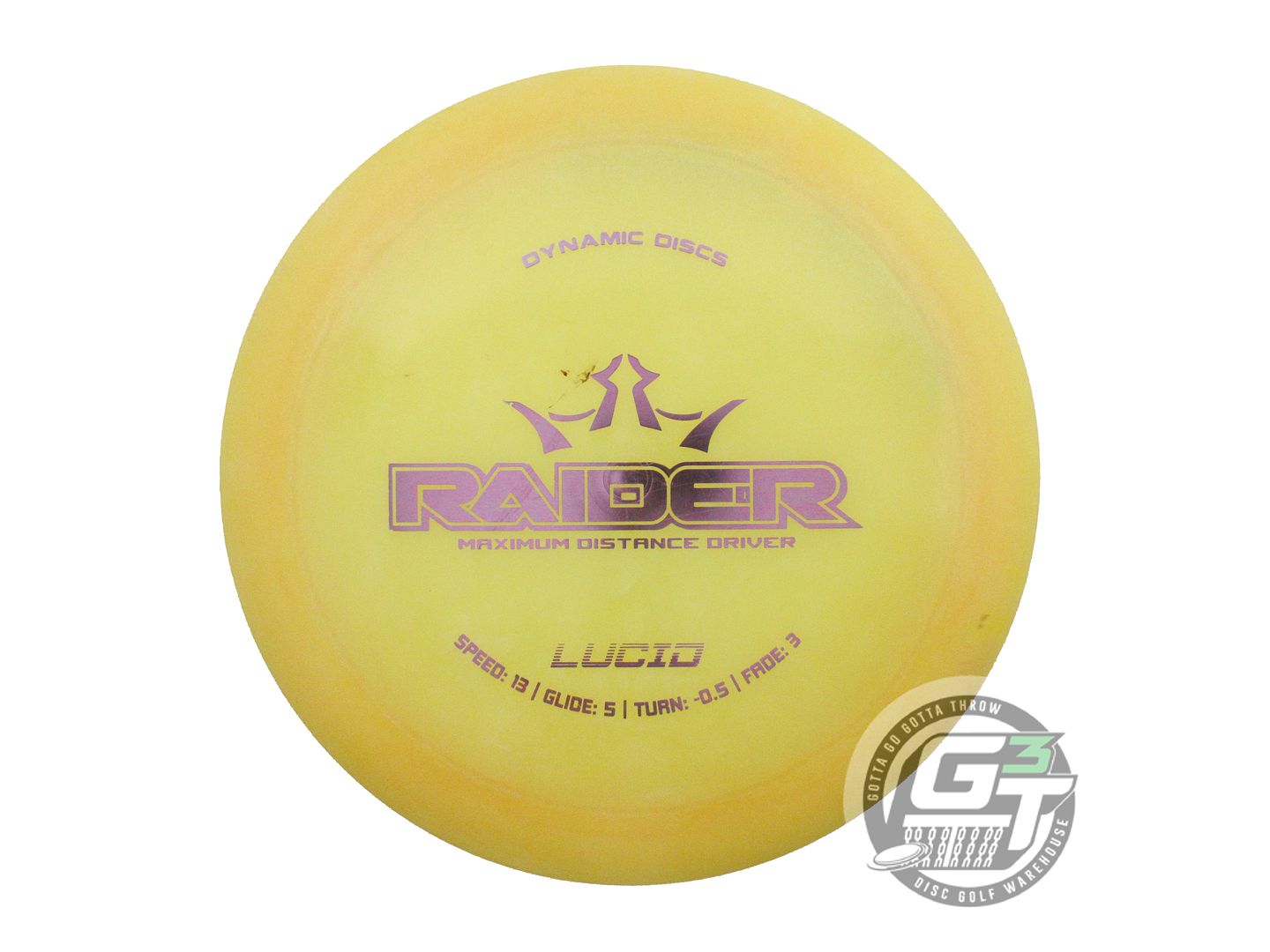 USED Dynamic Discs Lucid Raider 168g Marigold Purple Foil Distance Driver Disc