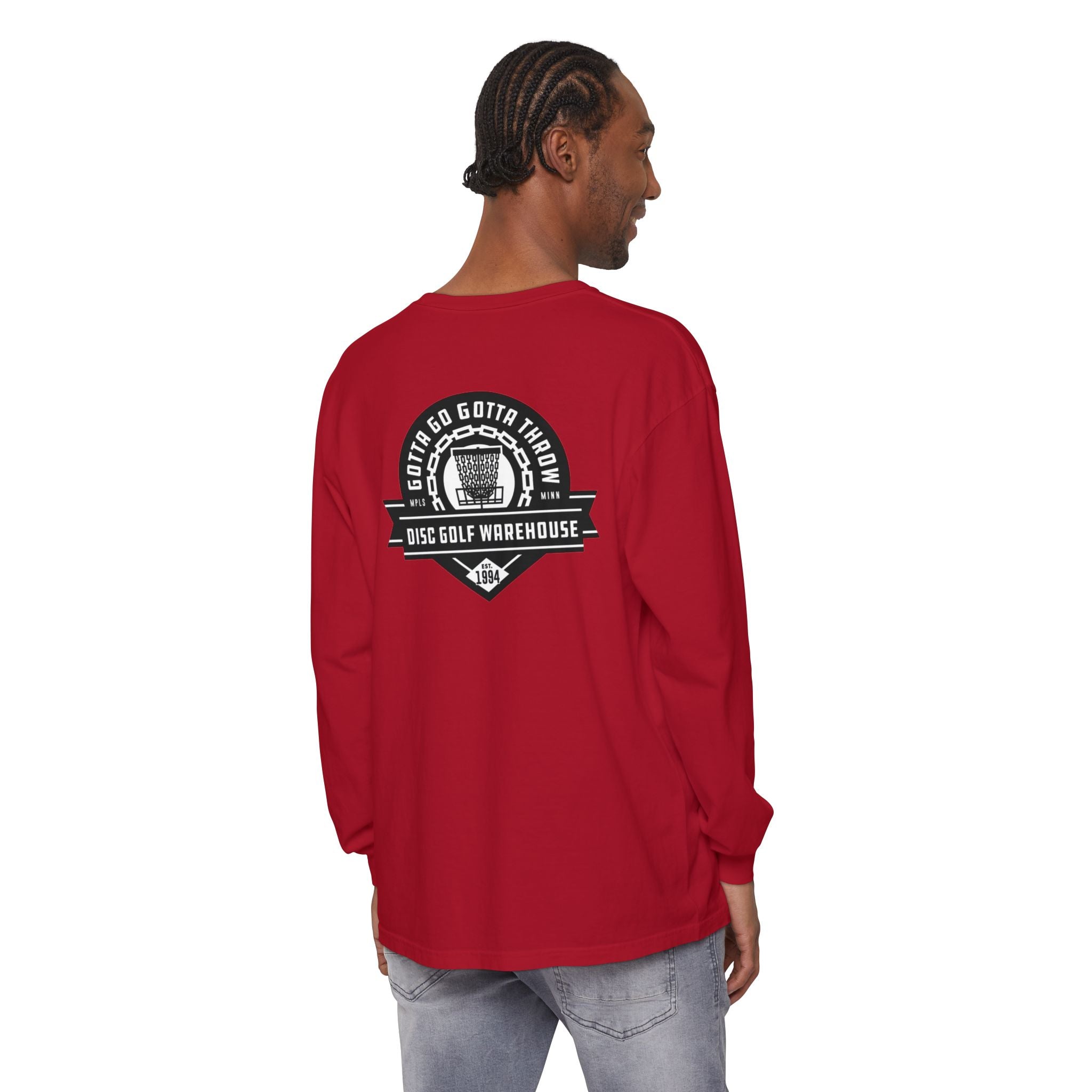 Gotta Go Gotta Throw Bar Stamp Unisex Garment-dyed Long Sleeve Disc Golf T-Shirt