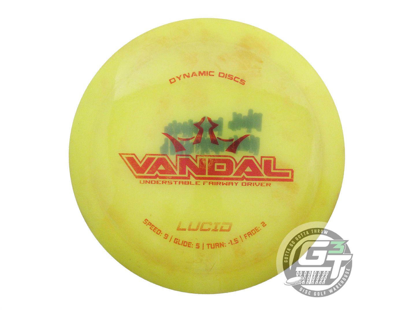 USED Dynamic Discs Lucid Vandal 173g Yellow Red Foil Distance Driver Golf Disc