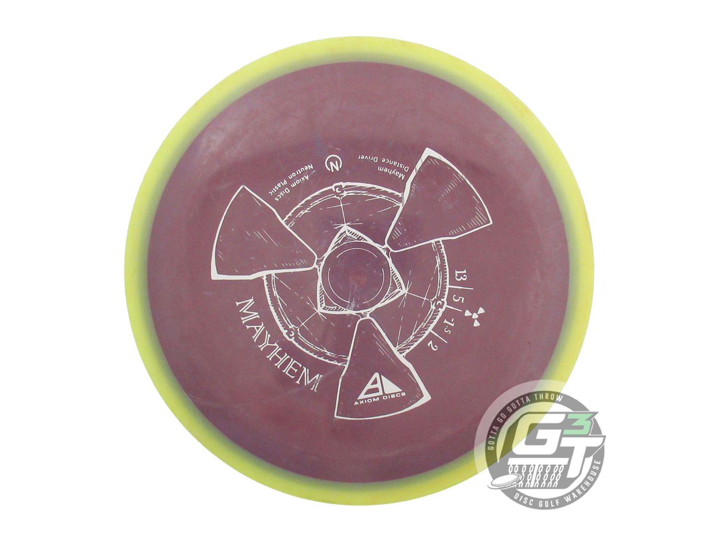 USED Axiom Discs Neutron Mayhem 170g Maroon Yellow Rim Distance Driver Golf Disc
