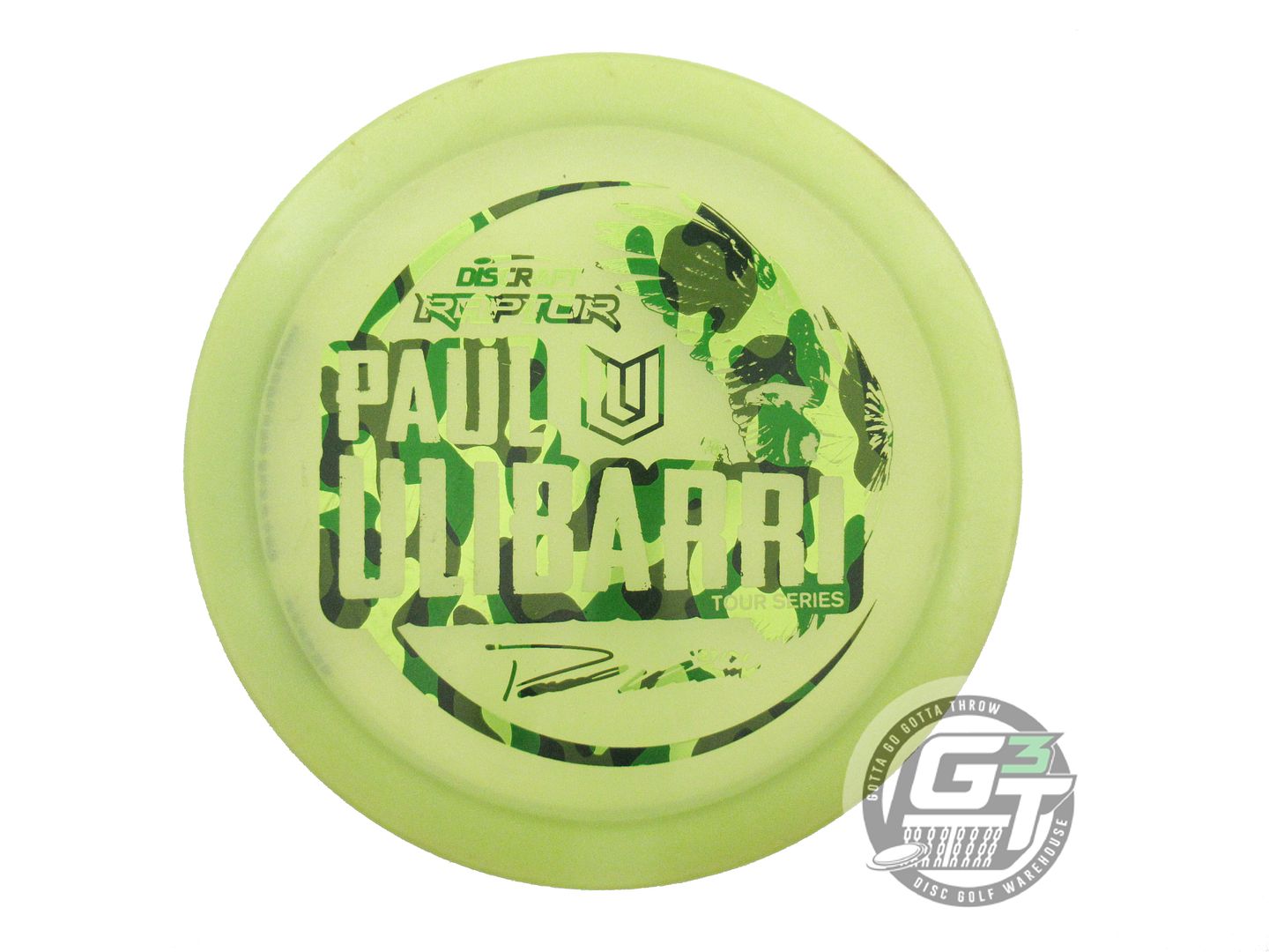 USED Discraft [ULIBARRI] Metallic Z Raptor 173g Lime Green Camo Foil Driver Disc