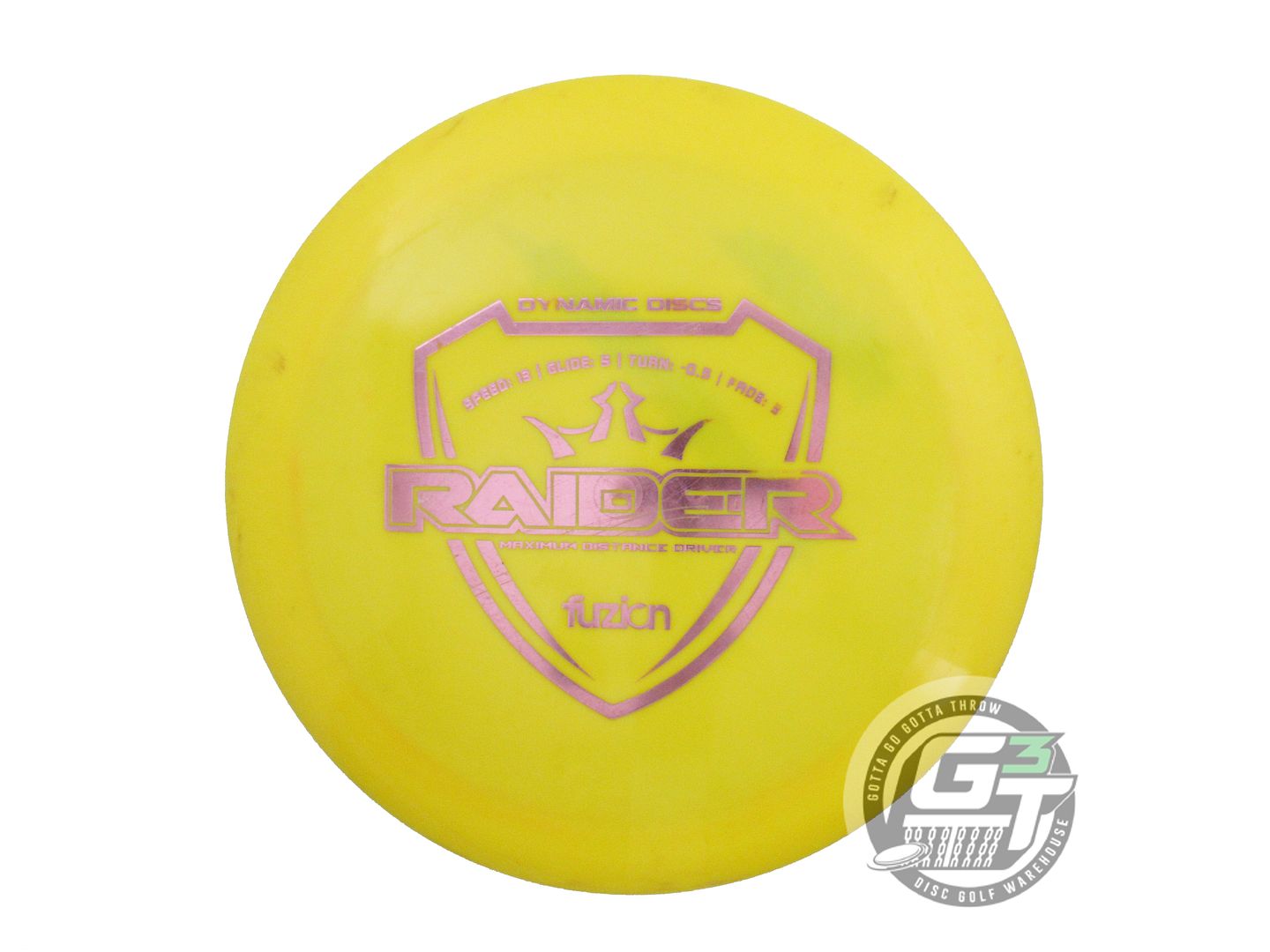 USED Dynamic Discs Fuzion Raider 176g Yellow Pink Foil Distance Driver Golf Disc