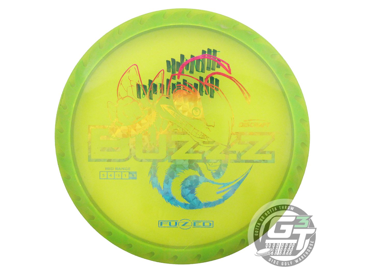 USED Discraft FuZed BuzzzSaw Buzzz 177g Lime Rainbow Shatter Foil Midrange Disc
